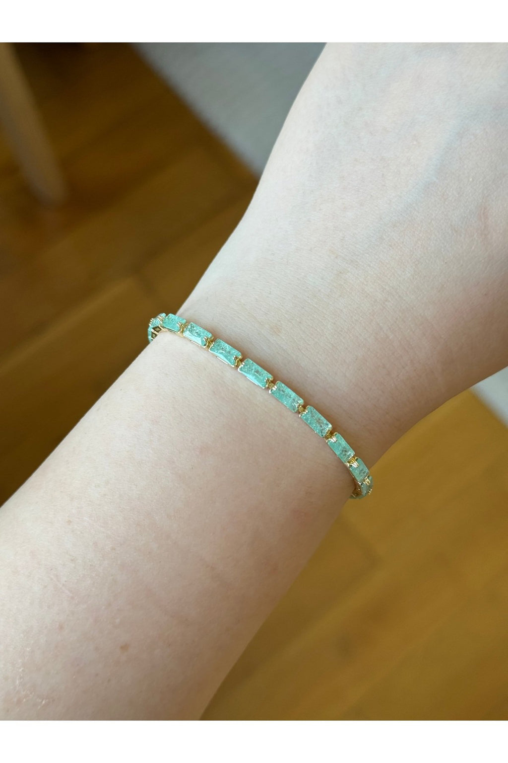 Gold Plated Green Stone Tennis Bracelet