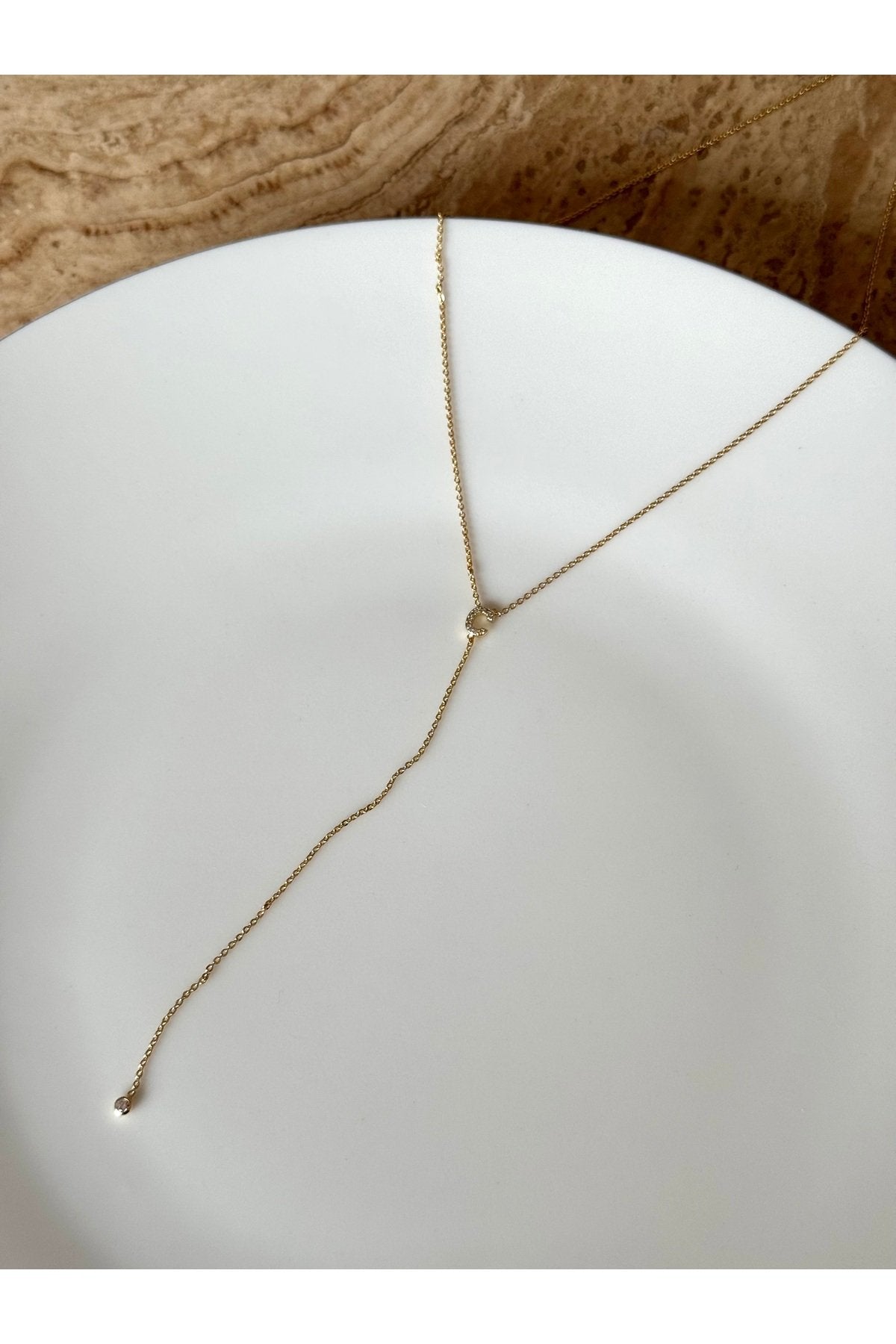 Gold Plated Zircon Stone C Letter Necklace