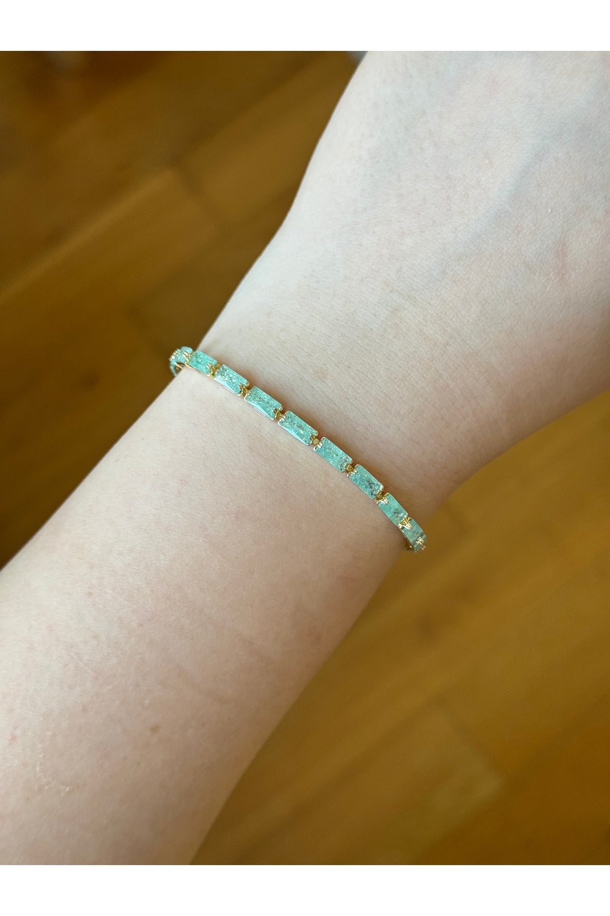 Gold Plated Green Stone Tennis Bracelet