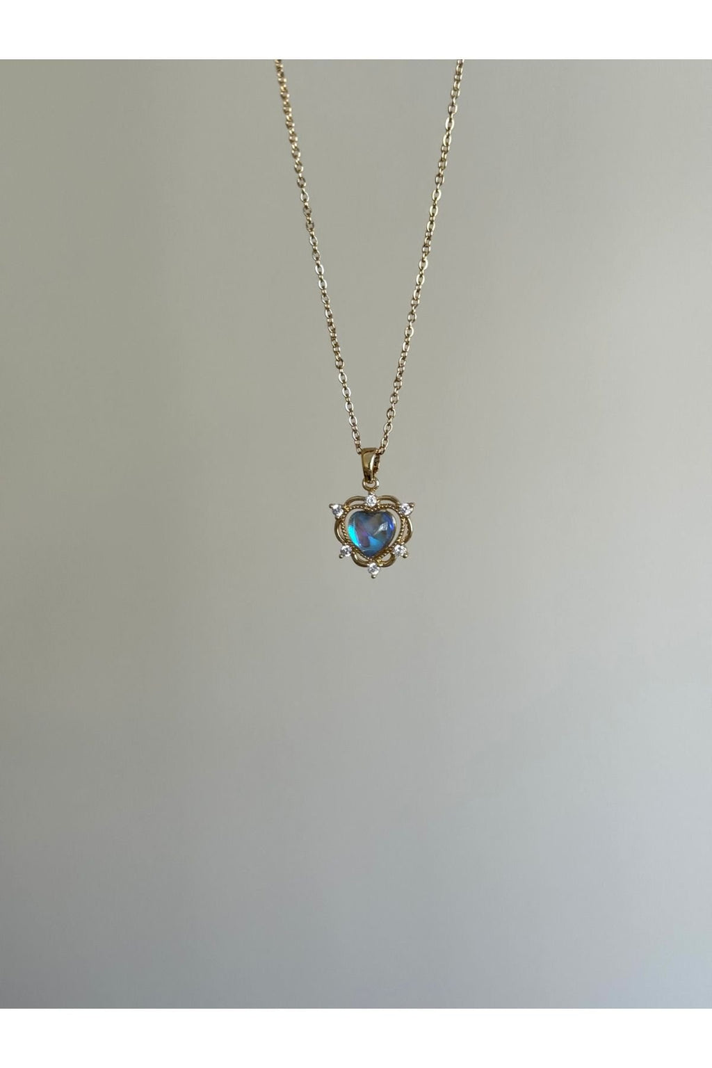 Steel Holographic Blue Stone Heart Necklace