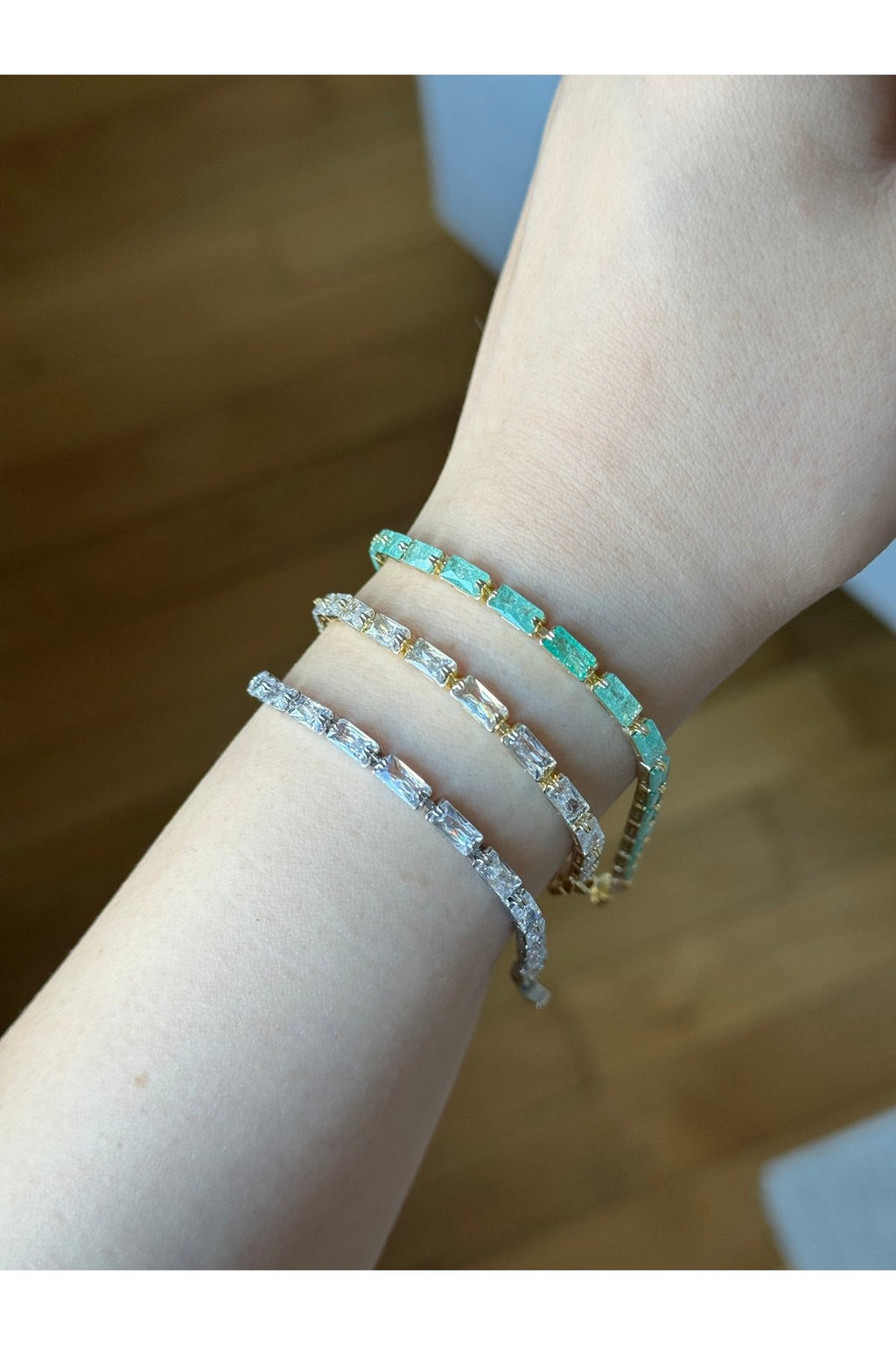 Gold and Silver Plated White and Green Zircon Stone Bracelet