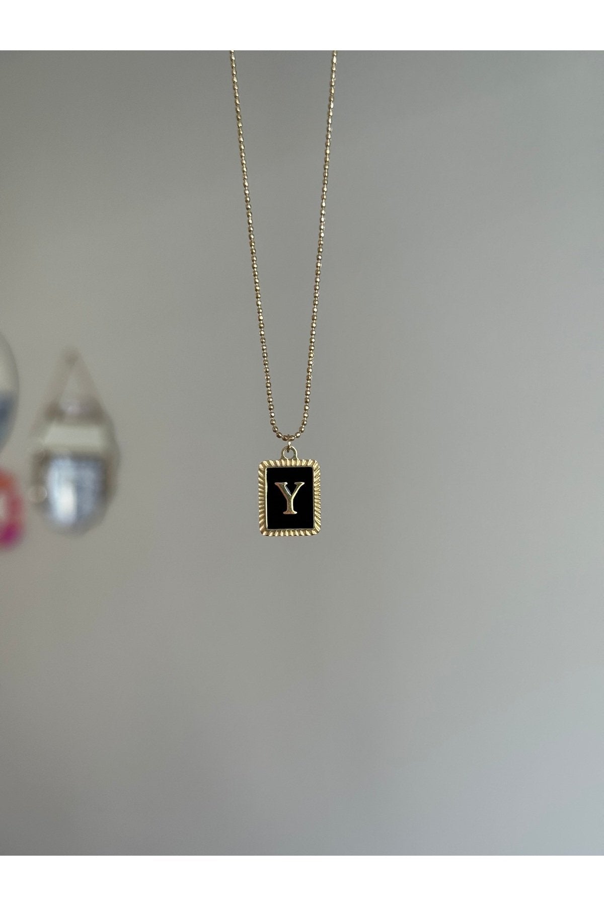 Steel Gold Tone Letter Y Necklace