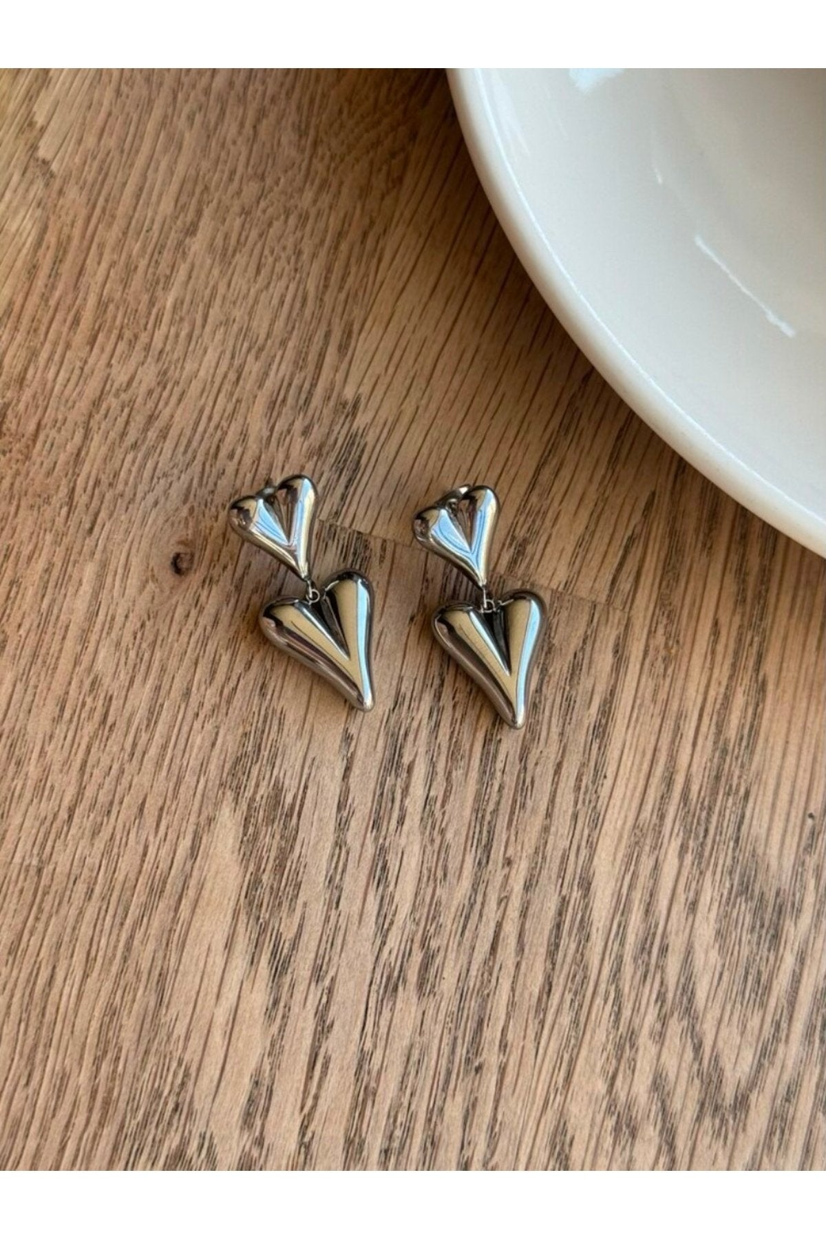 Steel Silver-Tone Heart Dangle Earrings