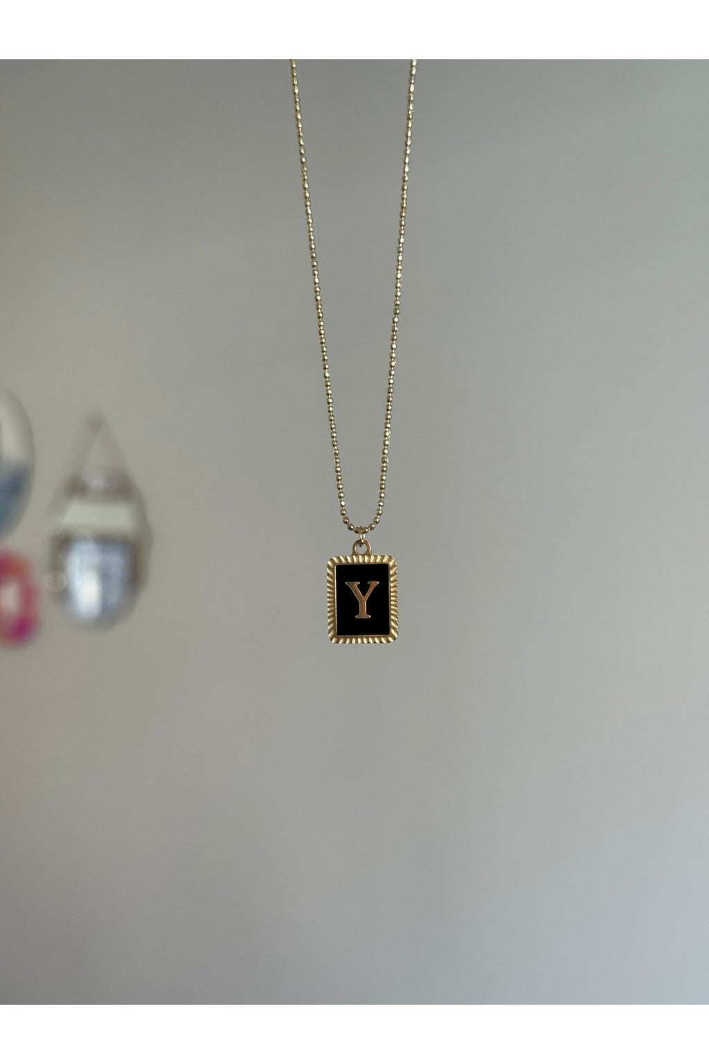 Steel Gold Tone Letter Y Necklace