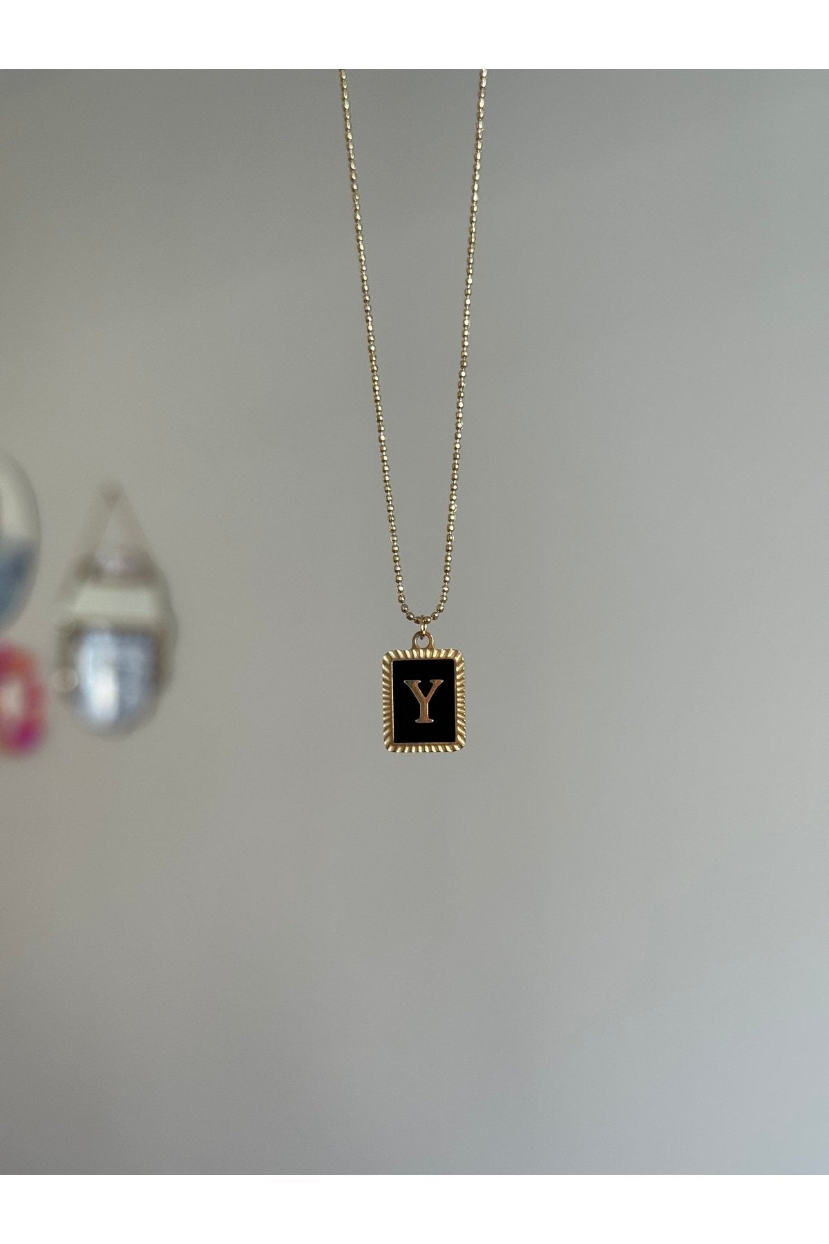 Steel Gold Tone Letter Y Necklace