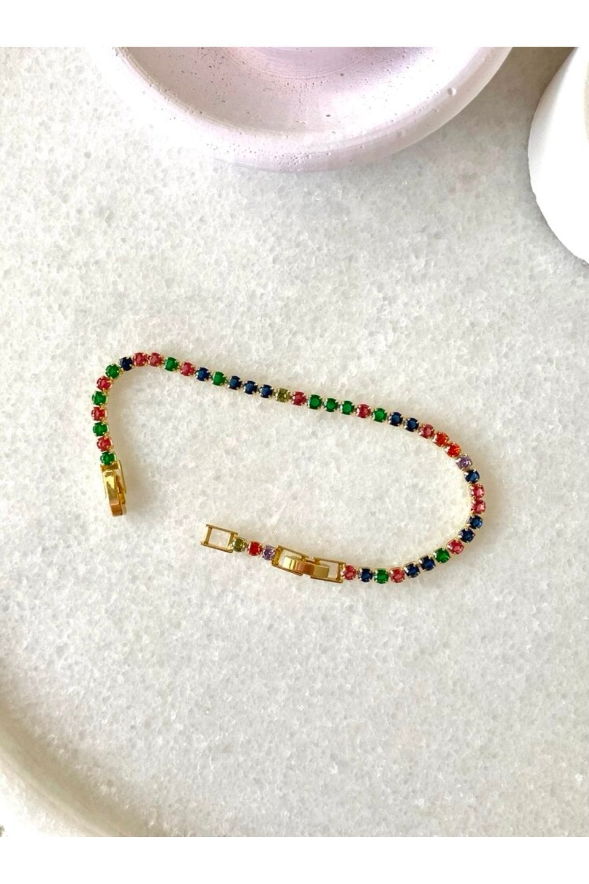Gold Plated Colorful Zircon Stone Tennis Bracelet