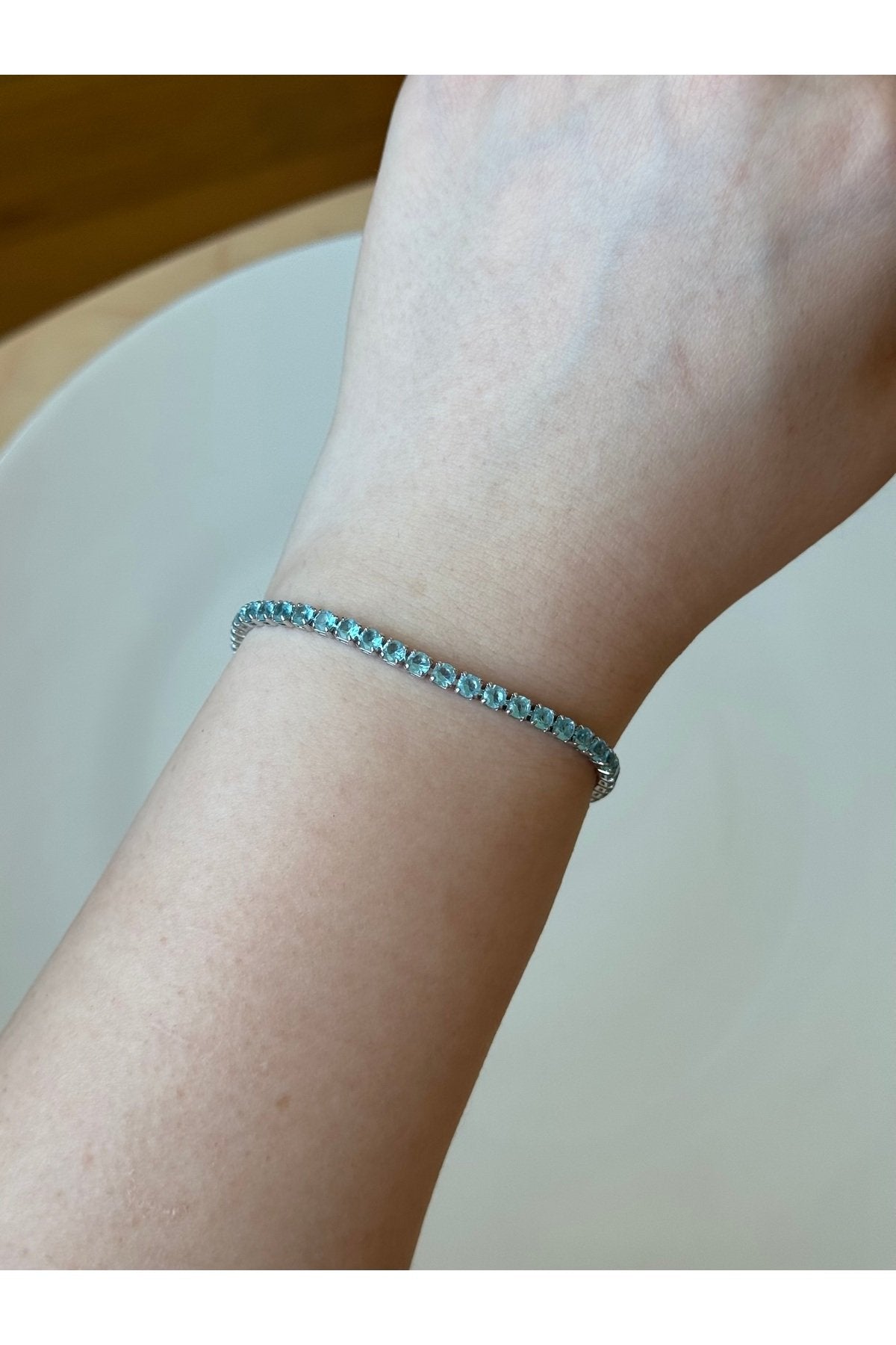 Silver Plated Blue Zircon Stone Tennis Bracelet