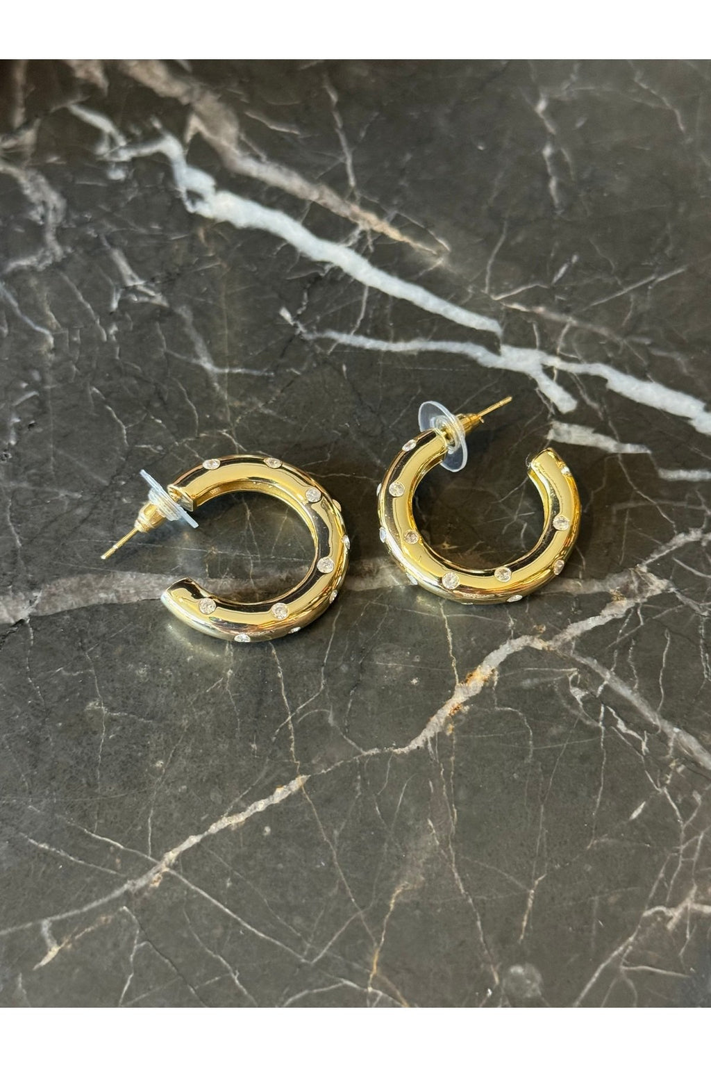 Gold Plated Stone-Studded Half Hoop Earrings