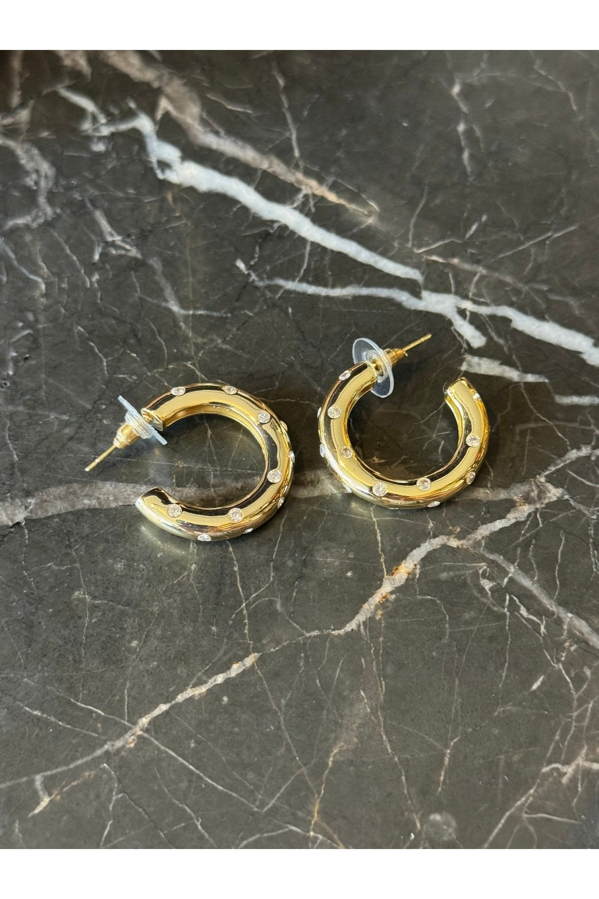 Gold Plated Stone-Studded Half Hoop Earrings