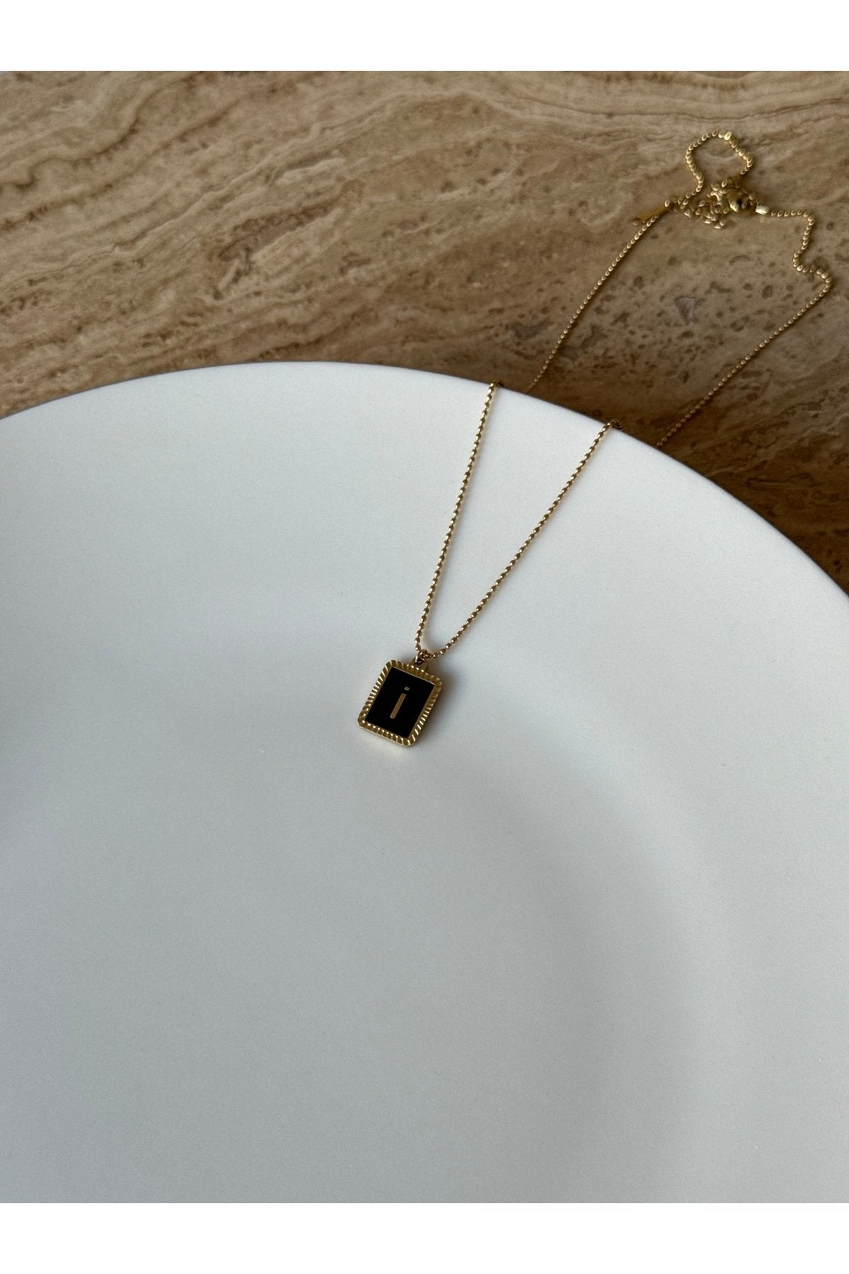 Steel Gold Tone Letter I Necklace