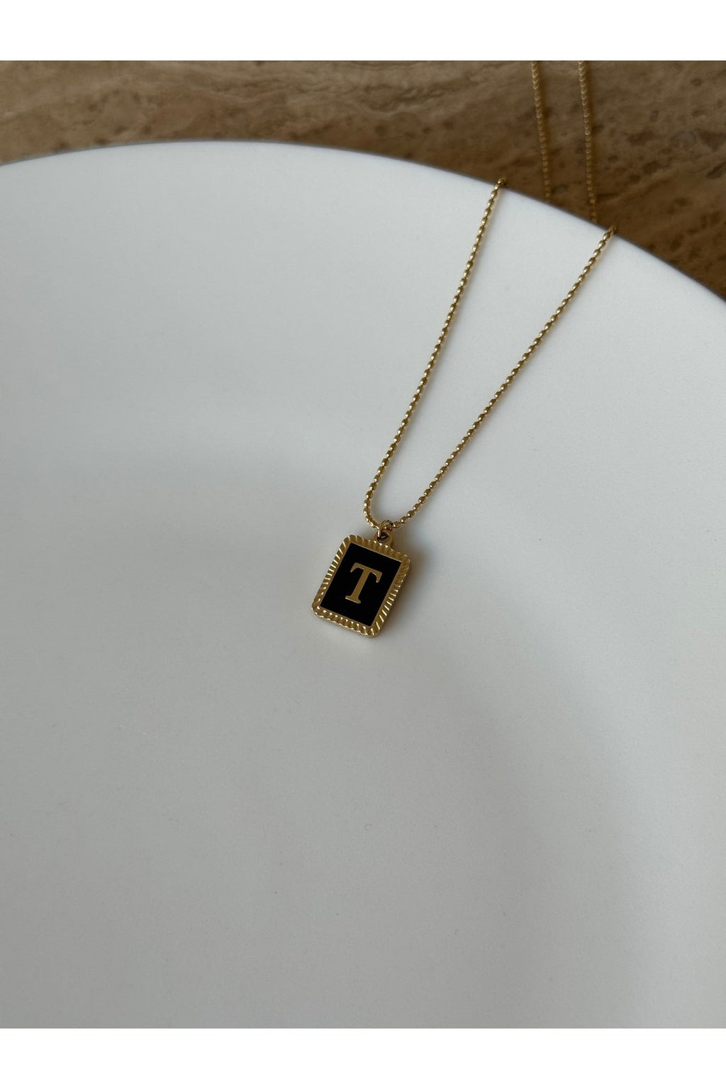 Steel Gold Tone Letter T Necklace