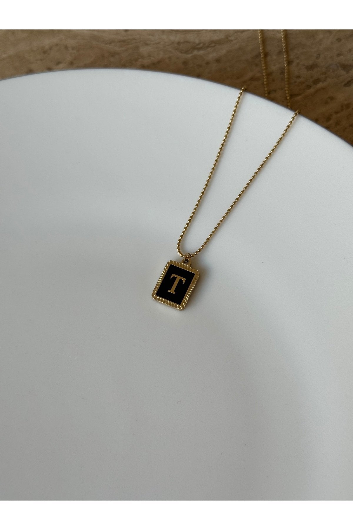 Steel Gold Tone Letter T Necklace