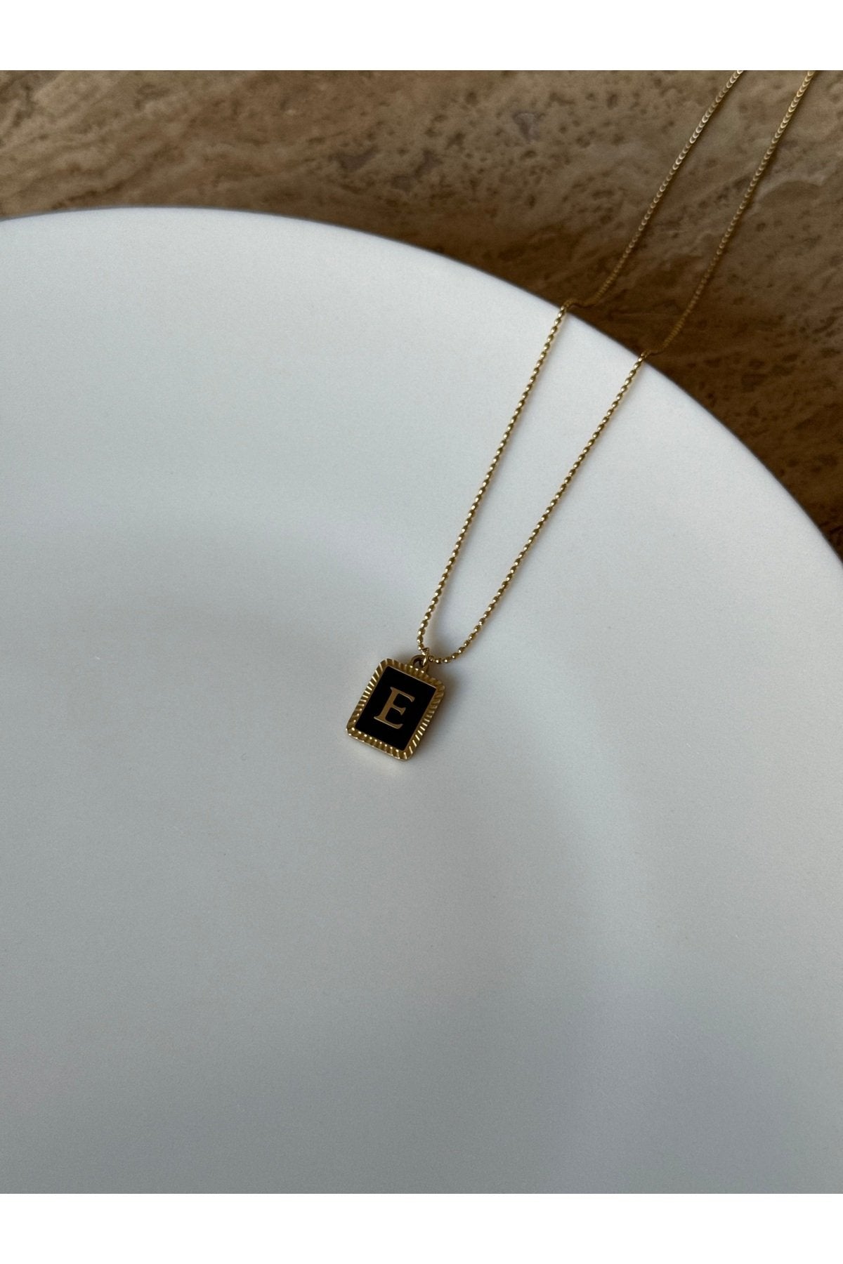 Gold-Colored Steel Letter E Necklace