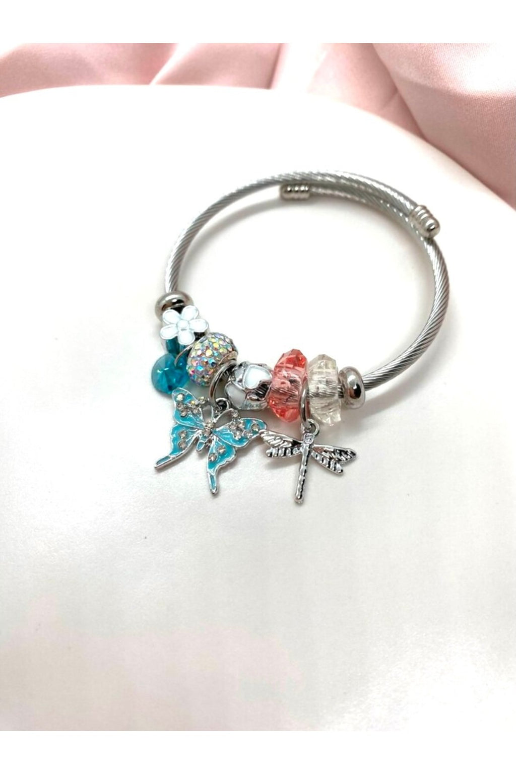 Mavi Kelebek ve Çiçek Charm'lı Bileklik