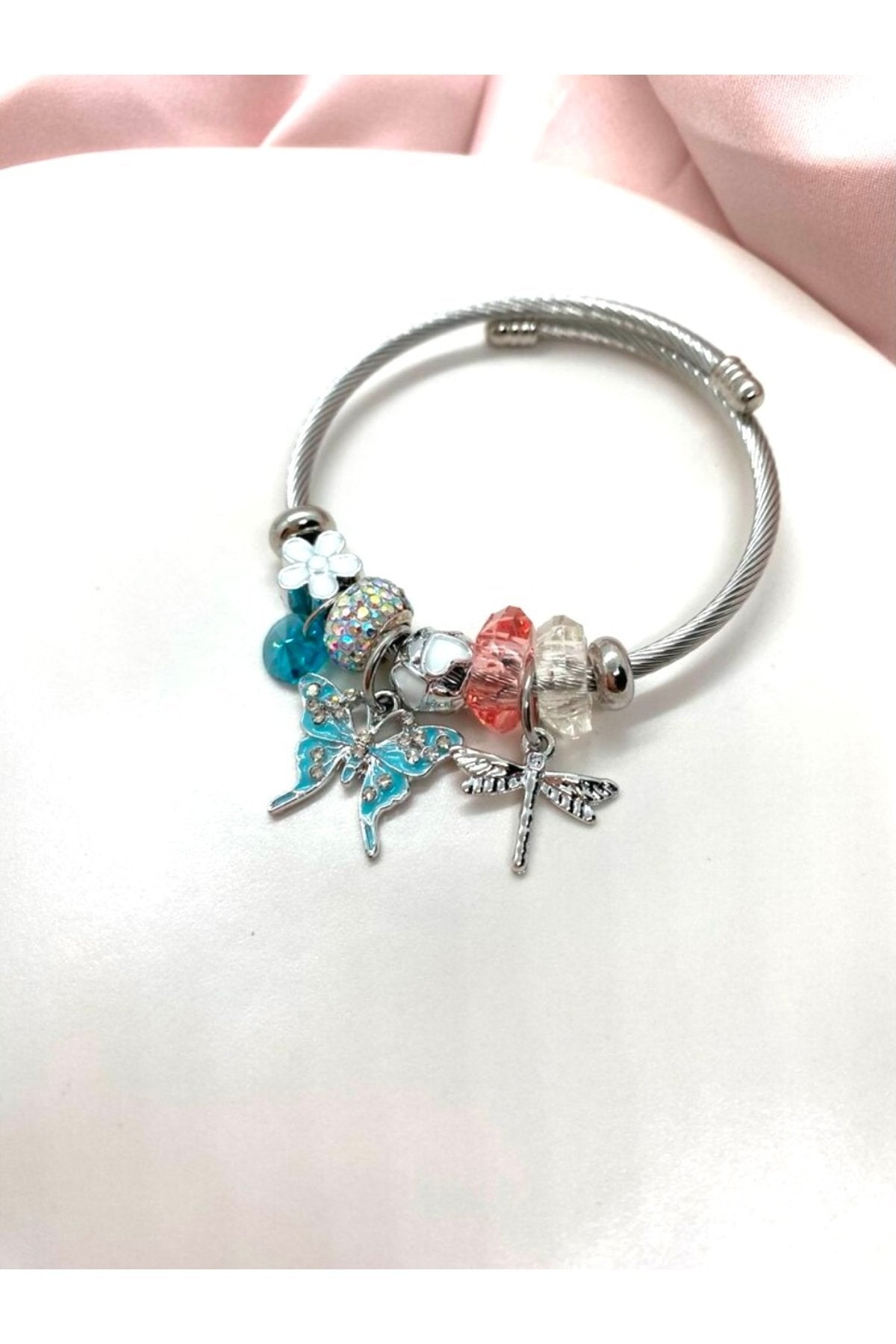 Mavi Kelebek ve Çiçek Charm'lı Bileklik