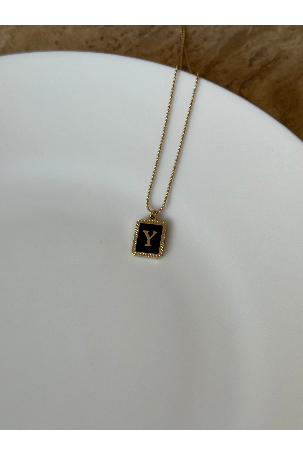 Steel Gold Tone Letter Y Necklace