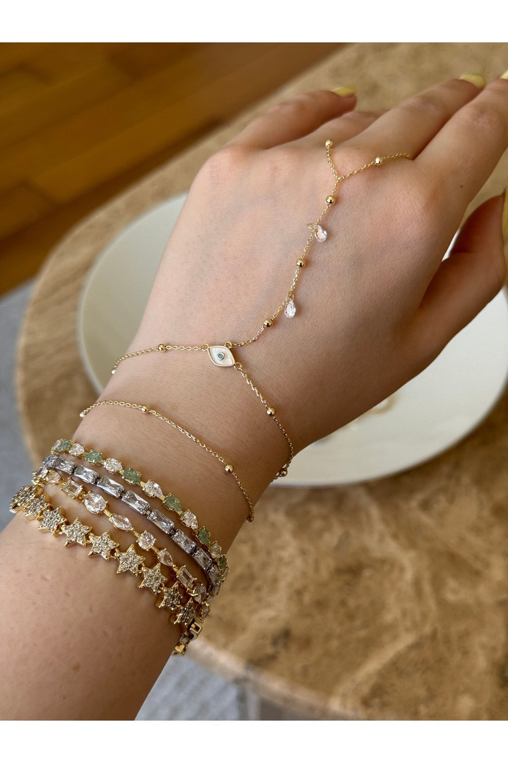 Gold Tone Evil Eye Nazar Bracelet
