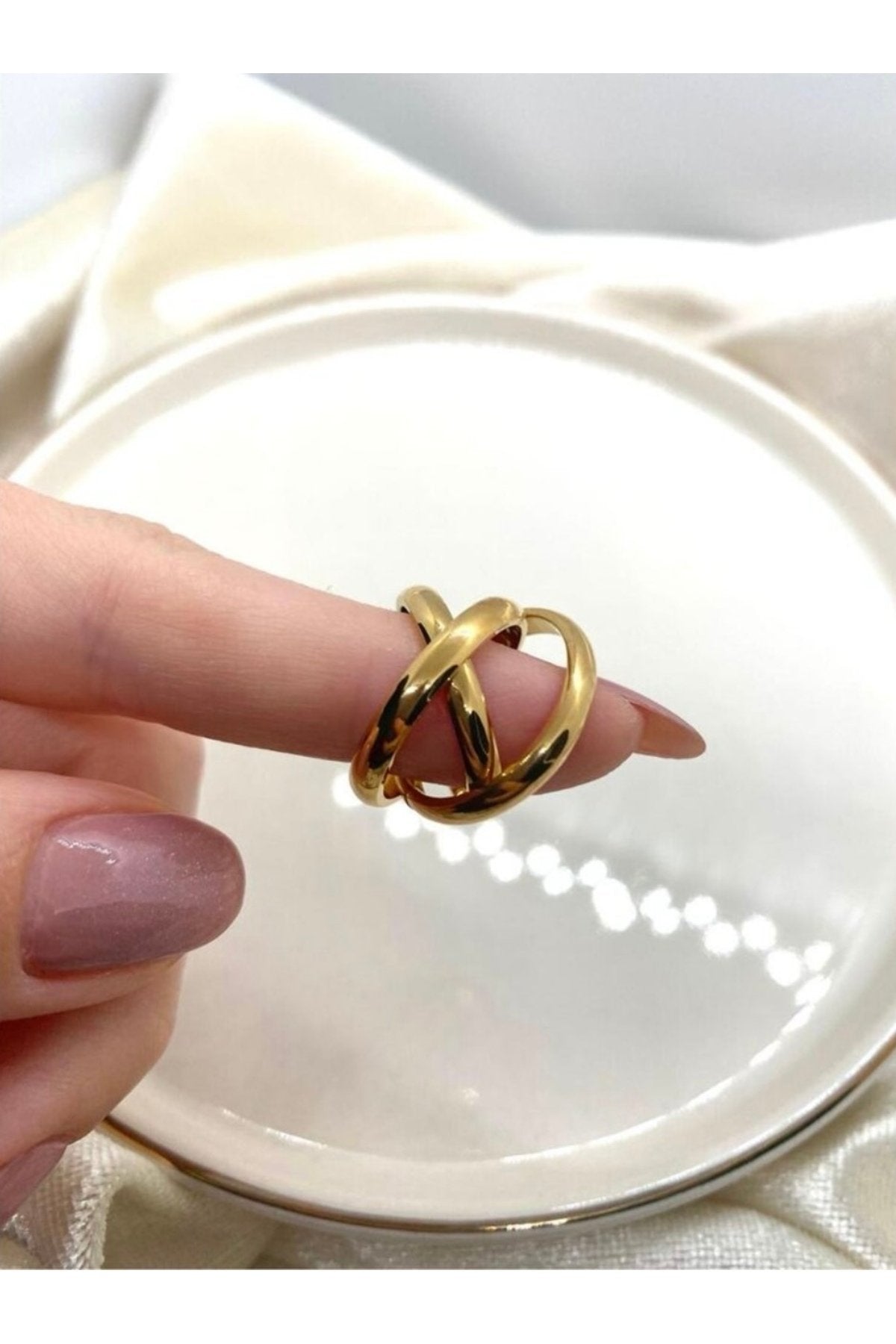 Gold-Tone Stainless Steel Triple Spiral Ring