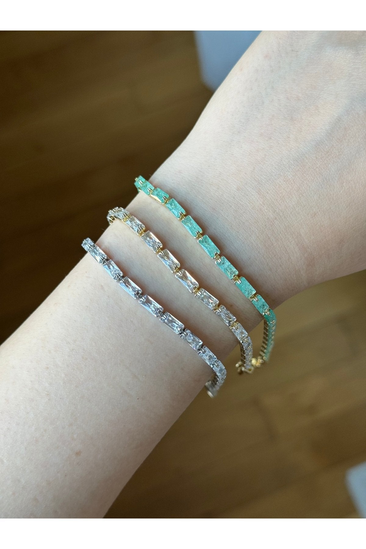 Gold and Silver Plated White and Green Zircon Stone Bracelet