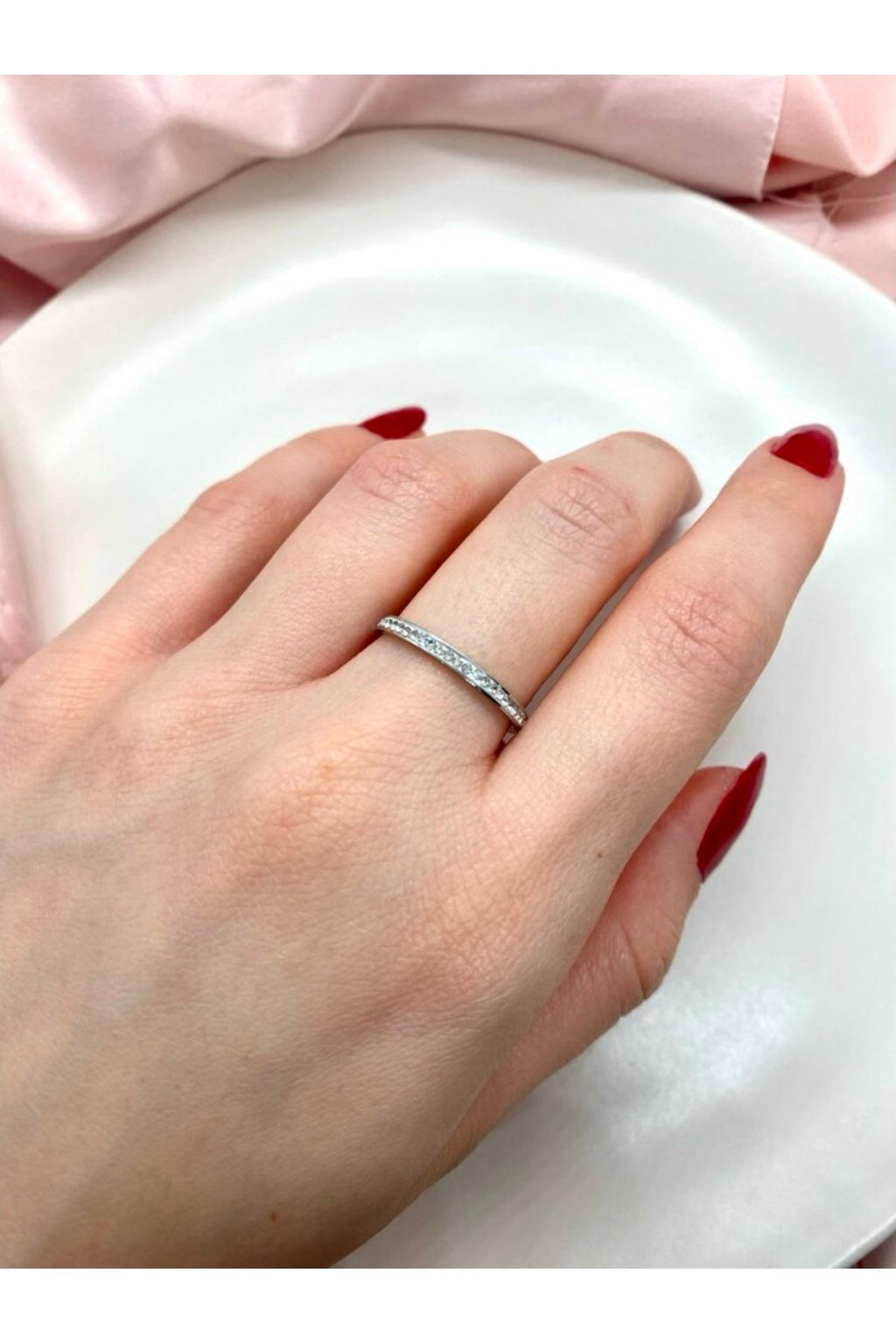 Steel Silver Tone Stone-Embellished Thin Minimalist Ring
