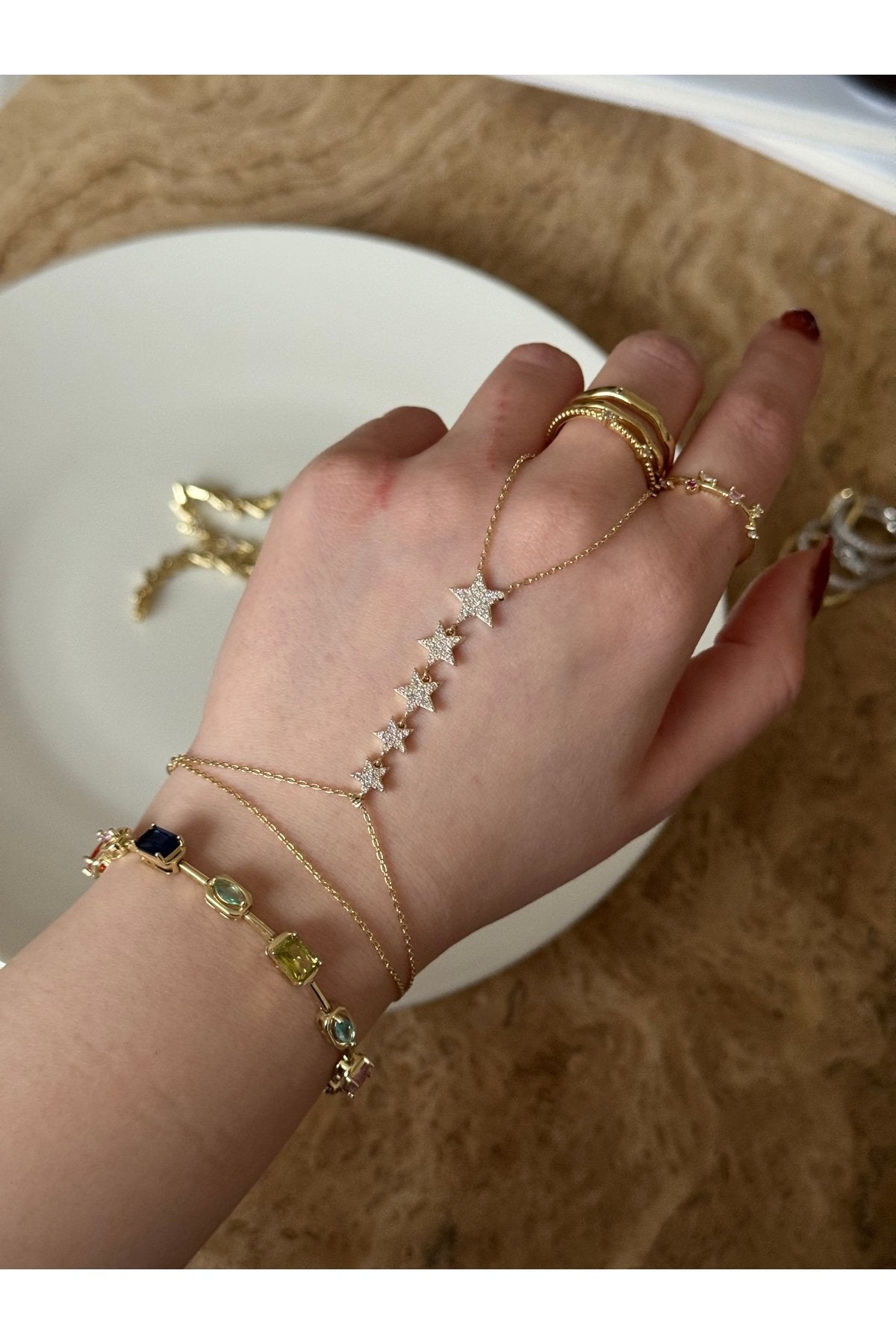 Gold Plated Star Detailed Hand Chain