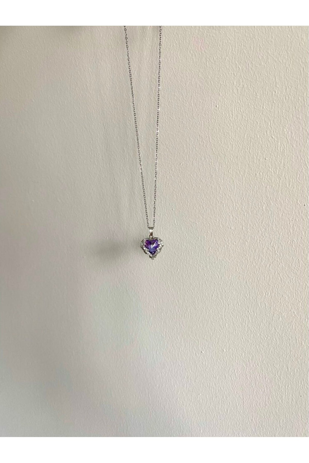 Steel Silver Colored Purple Stone Heart Necklace