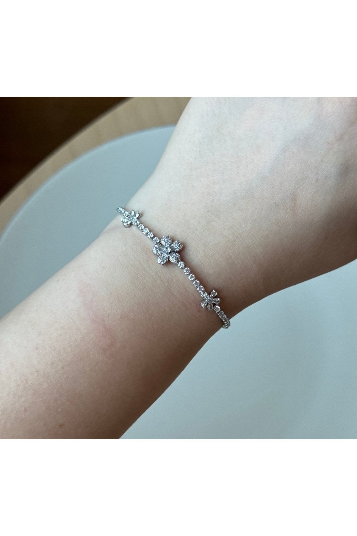 Silver Plated Zircon Stone Flower Bracelet