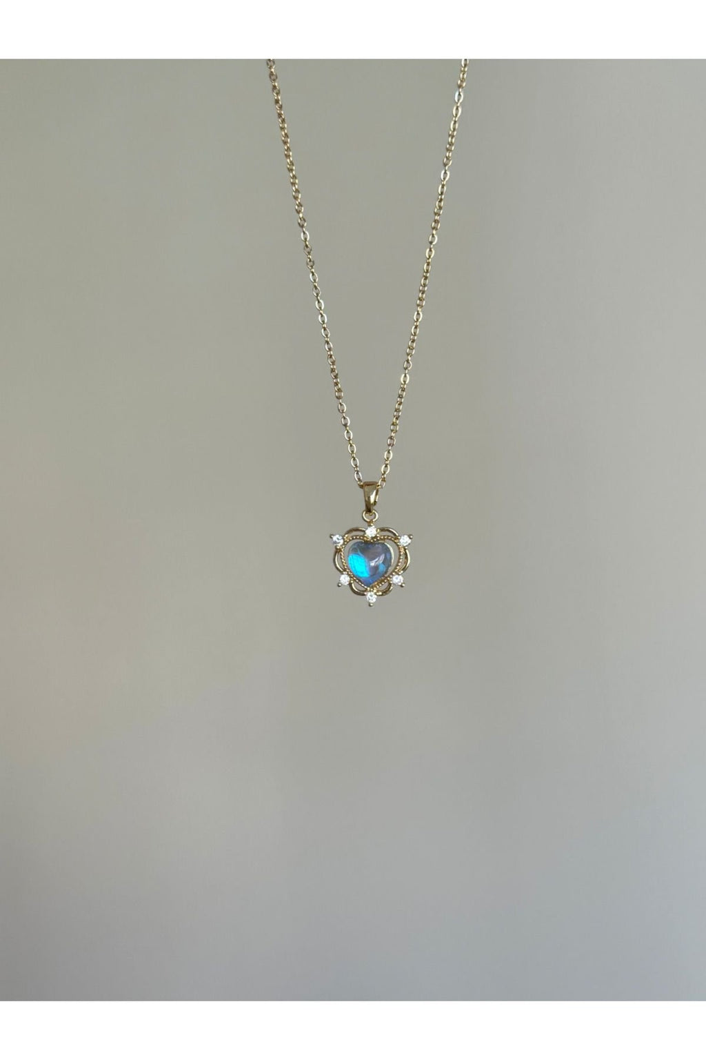 Steel Holographic Blue Stone Heart Necklace