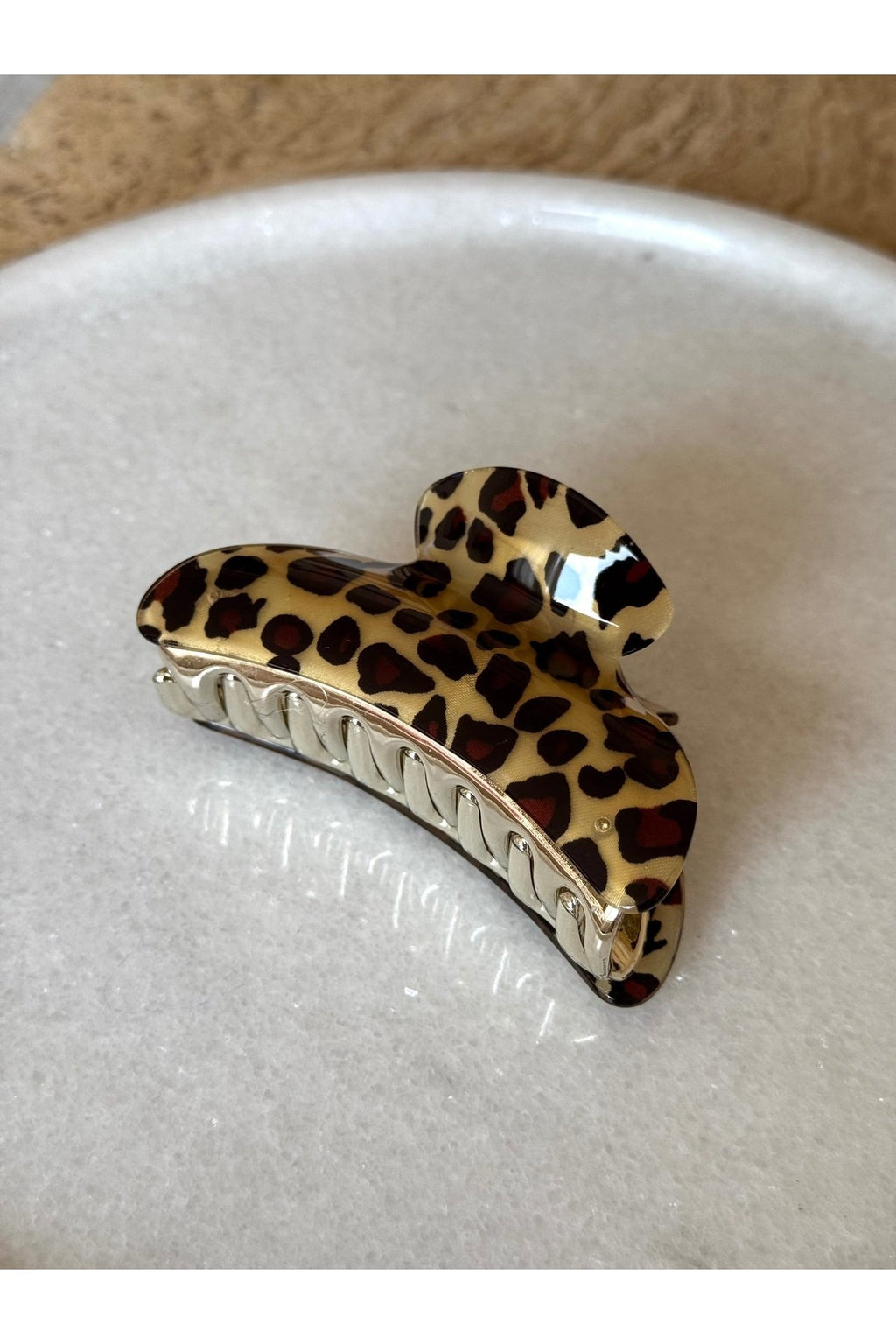 Açık Kahverengi Leopar Desenli Mandal Toka