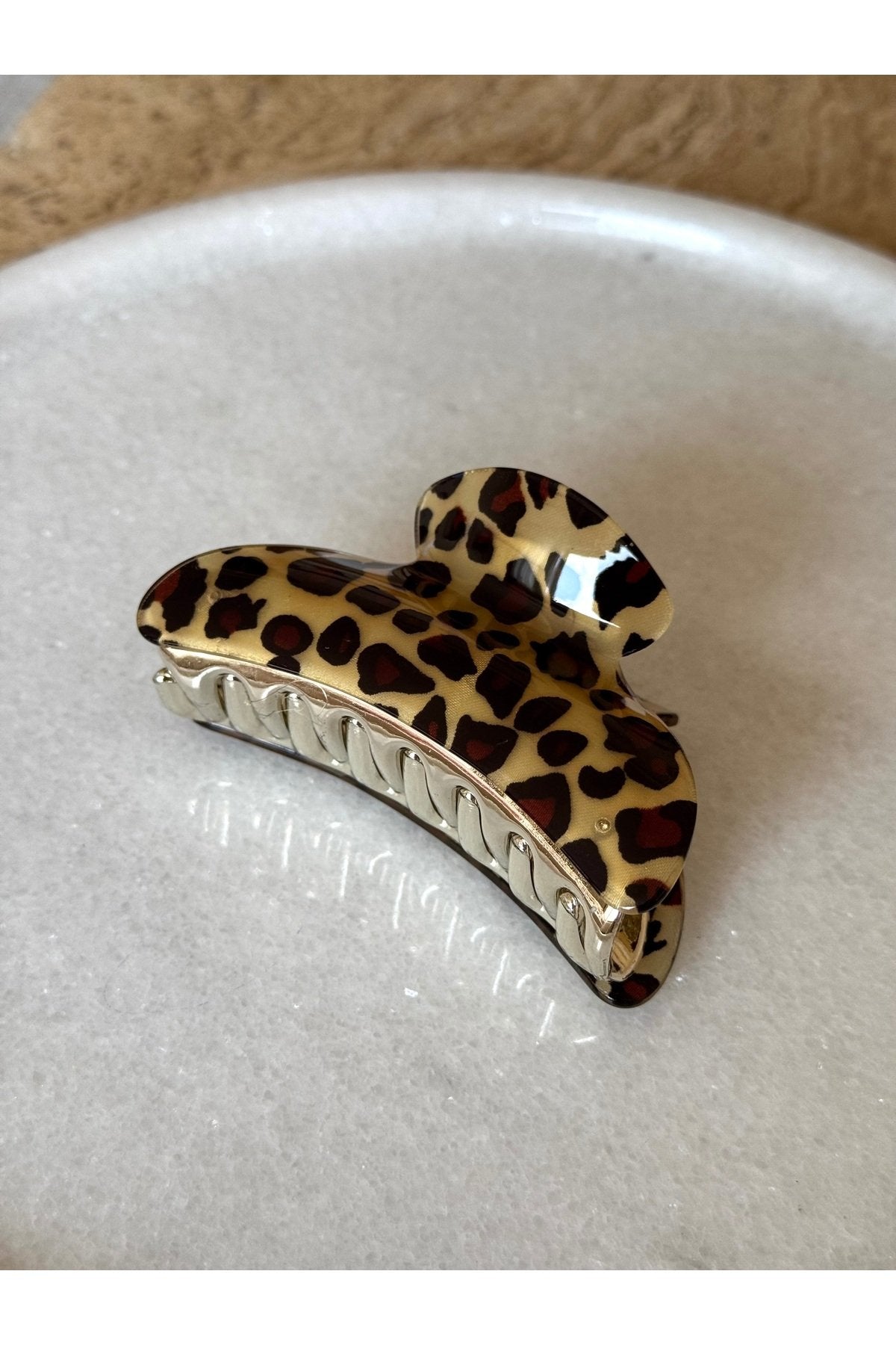 Açık Kahverengi Leopar Desenli Mandal Toka