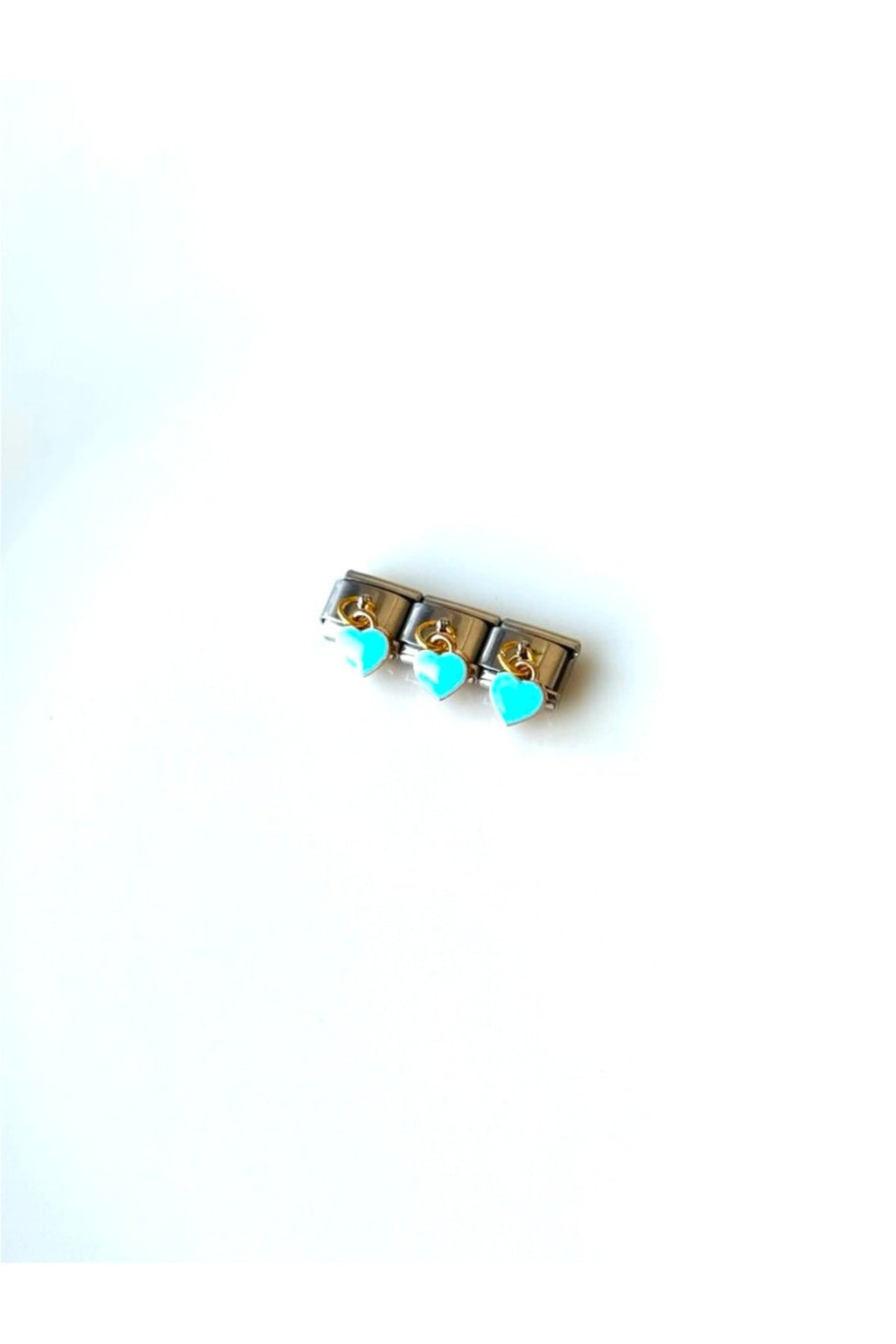 Steel Italian Charm Bracelet with Dangle Blue Heart Charm