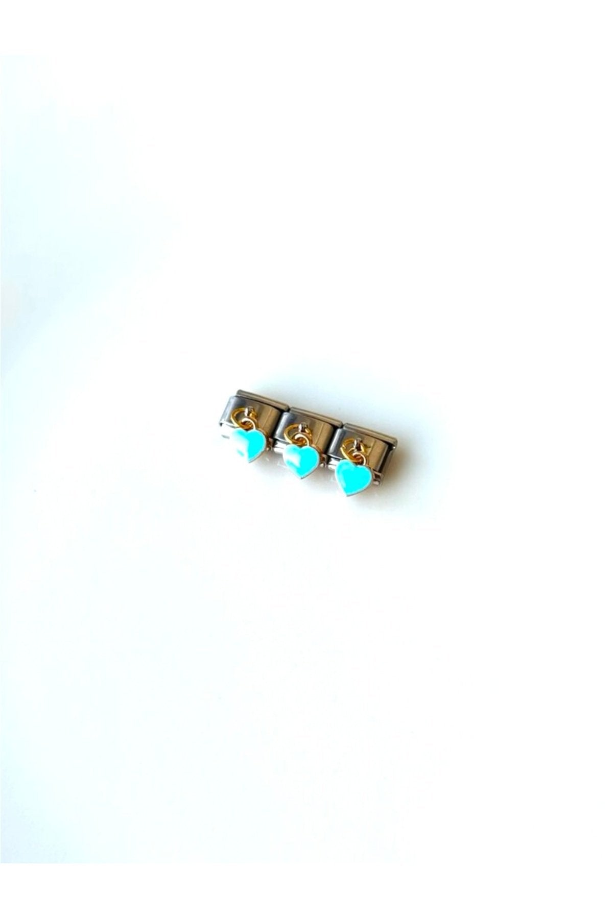 Steel Italian Charm Bracelet with Dangle Blue Heart Charm