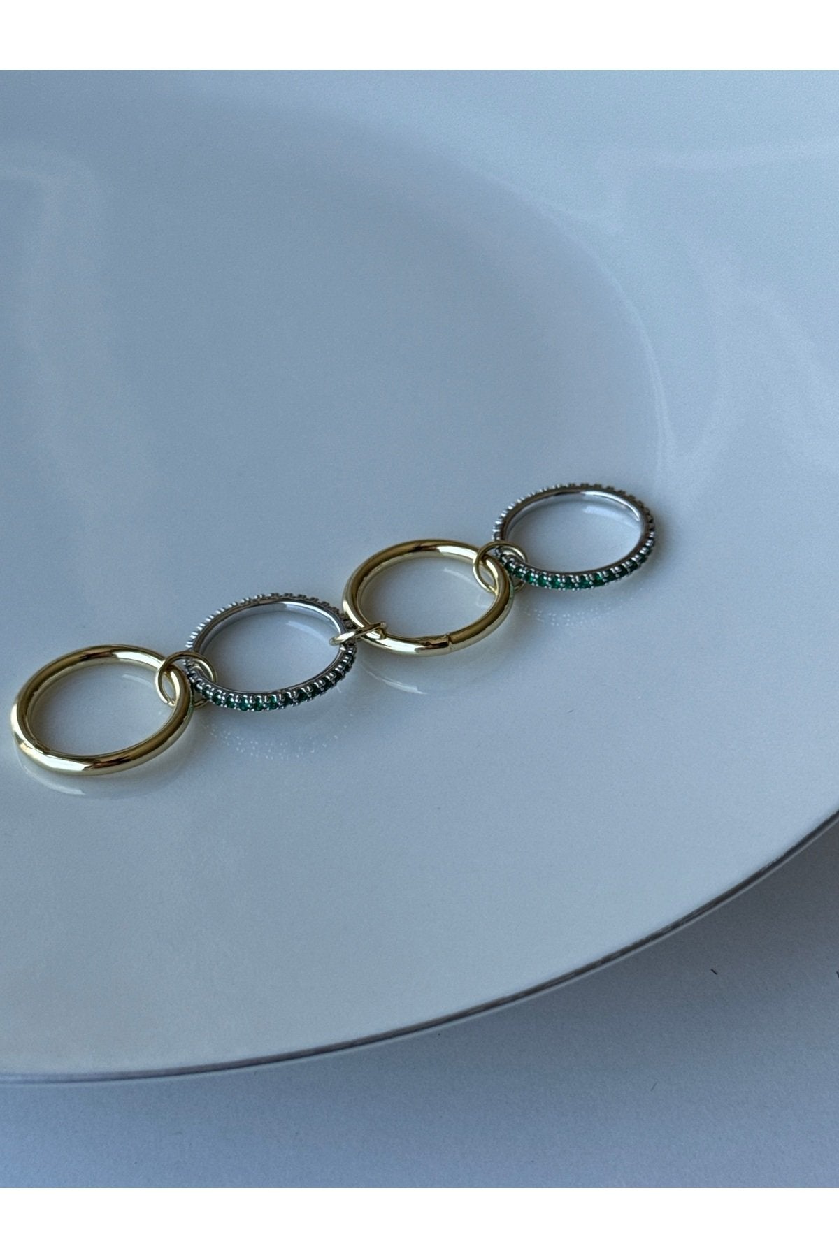 Gold Plated Multi-Ring with Green Zircon Stone