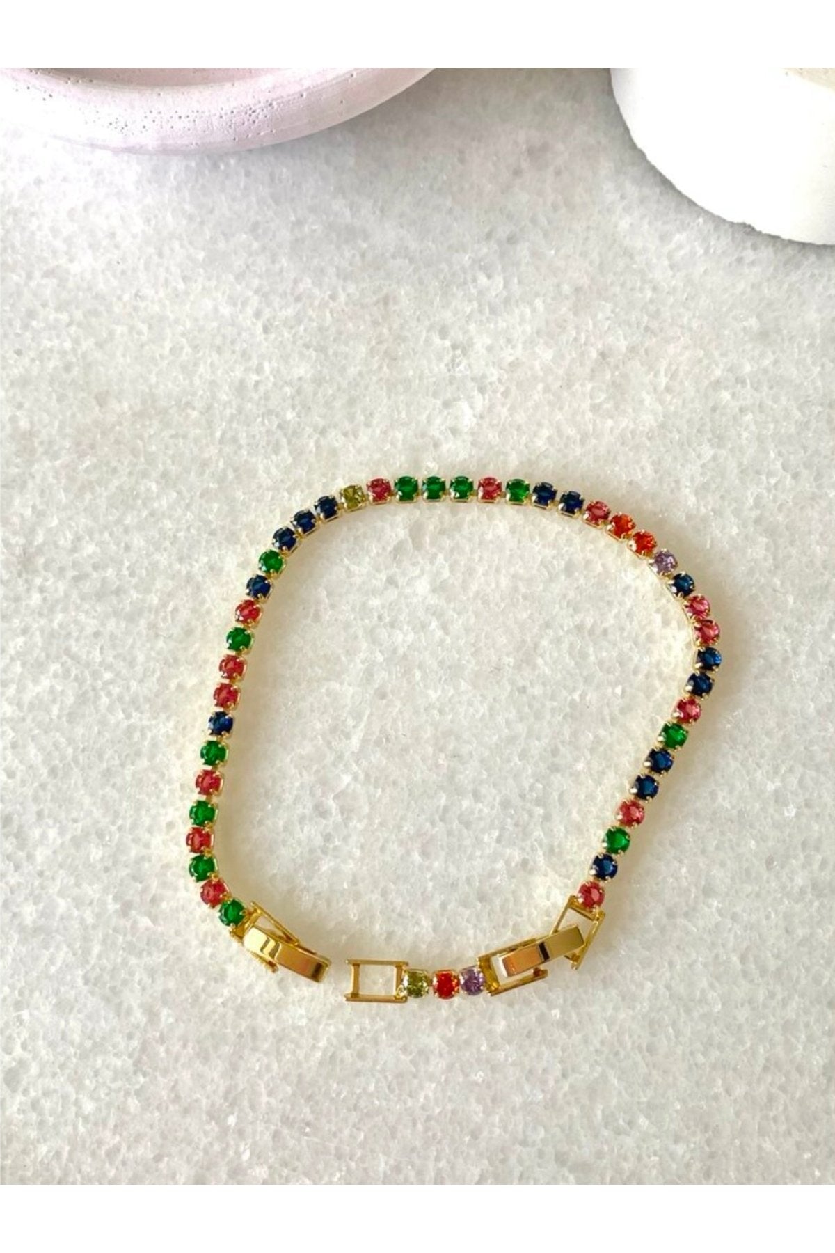 Gold Plated Colorful Zircon Stone Tennis Bracelet
