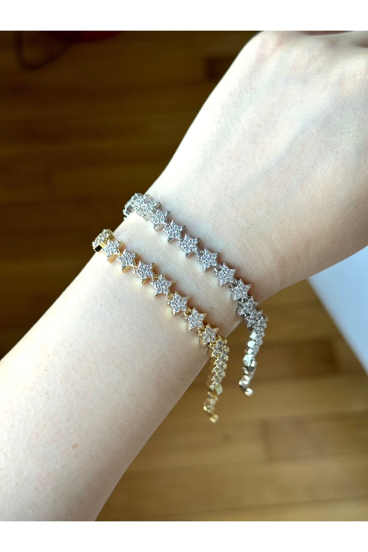 Gold and Silver Plated Stone Embellished Tennis Star Bracelet