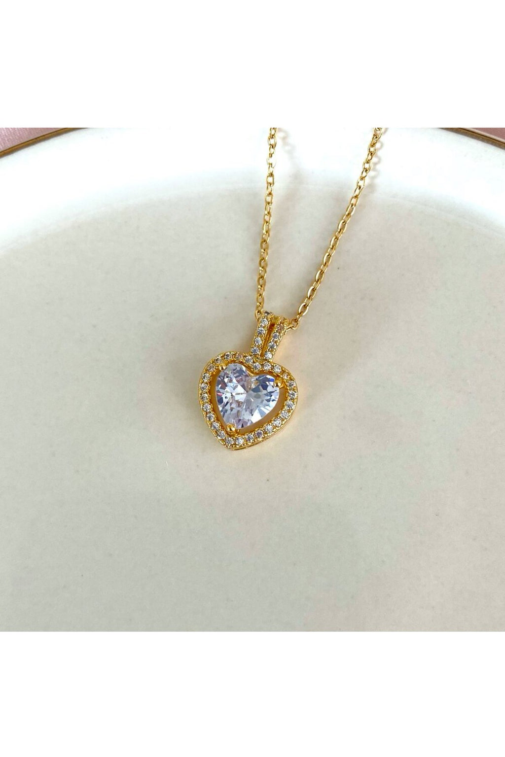 Steel Gold-Tone Heart Necklace with White Stones