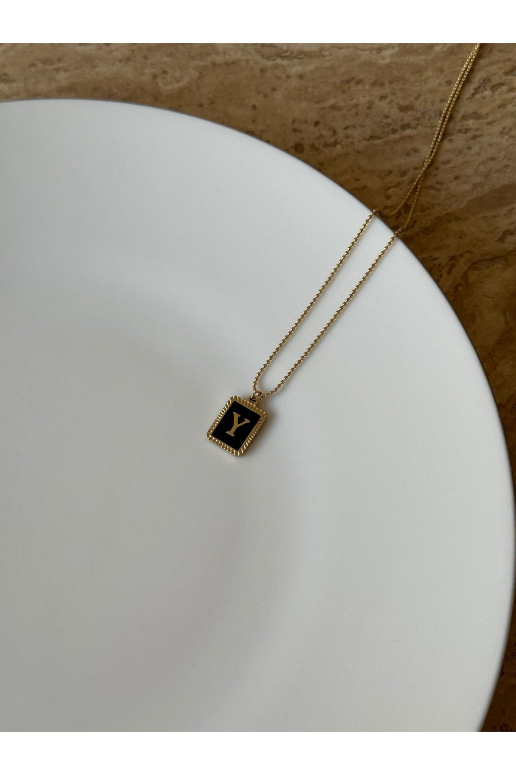 Steel Gold Tone Letter Y Necklace