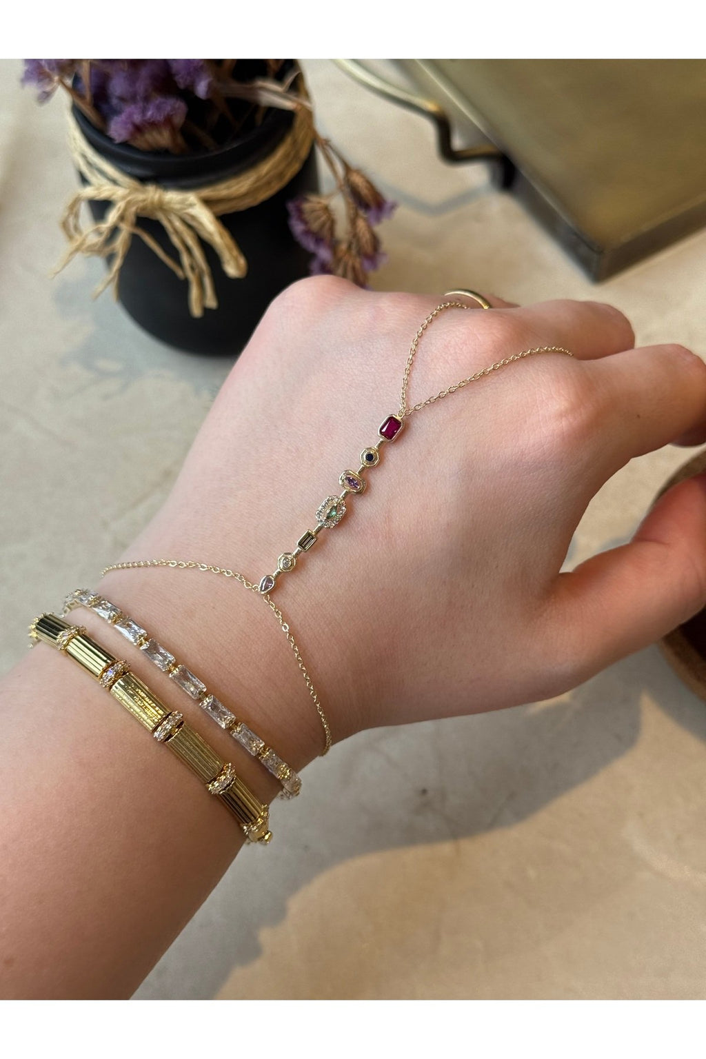 Gold Plated Colorful Zircon Stone Hand Chain