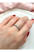 Steel Silver Tone Stone-Embellished Thin Minimalist Ring