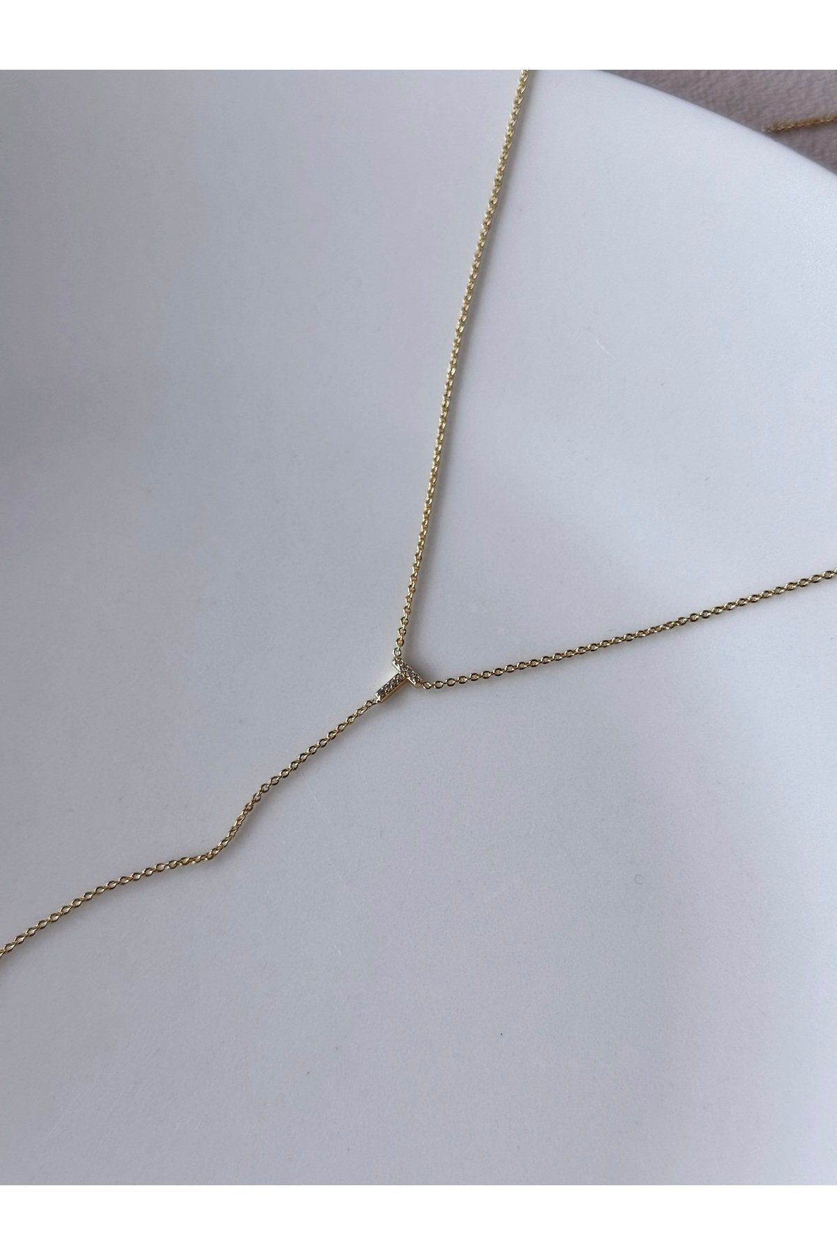 Gold Plated Zircon Stone Letter T Necklace