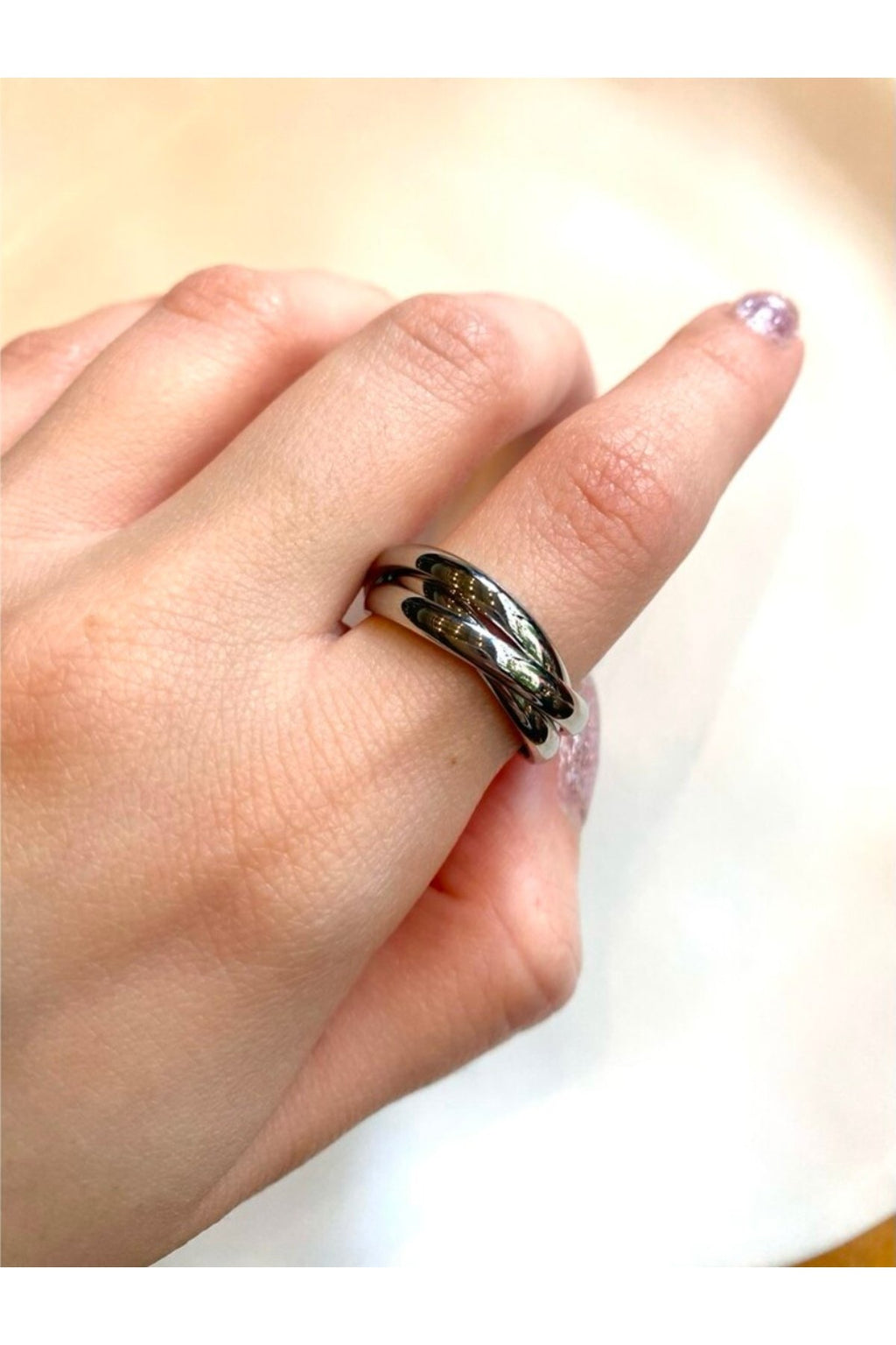 Silver-Colored Stainless Steel 3-Piece Spiral Ring