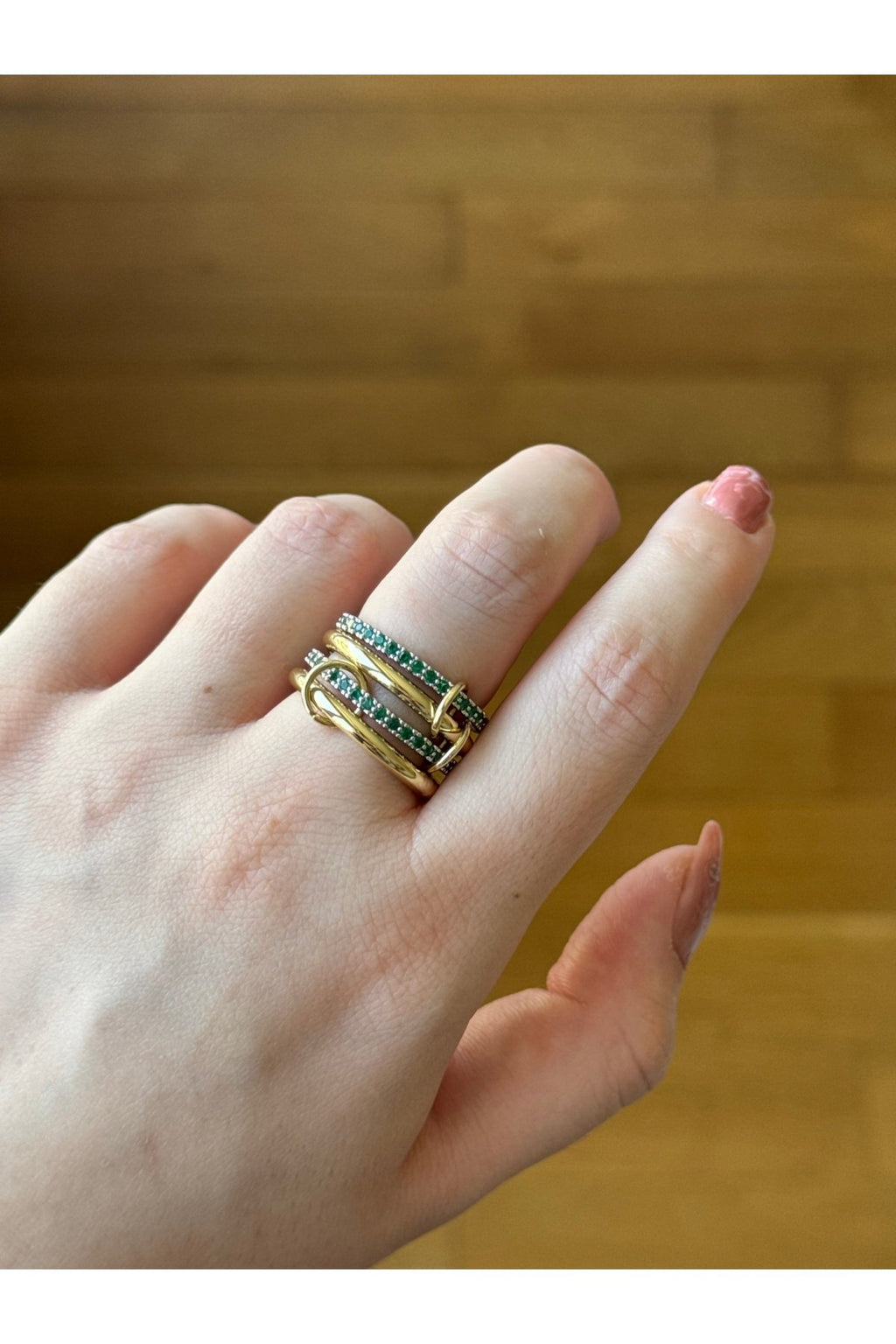 Gold Plated Multi-Ring with Green Zircon Stone