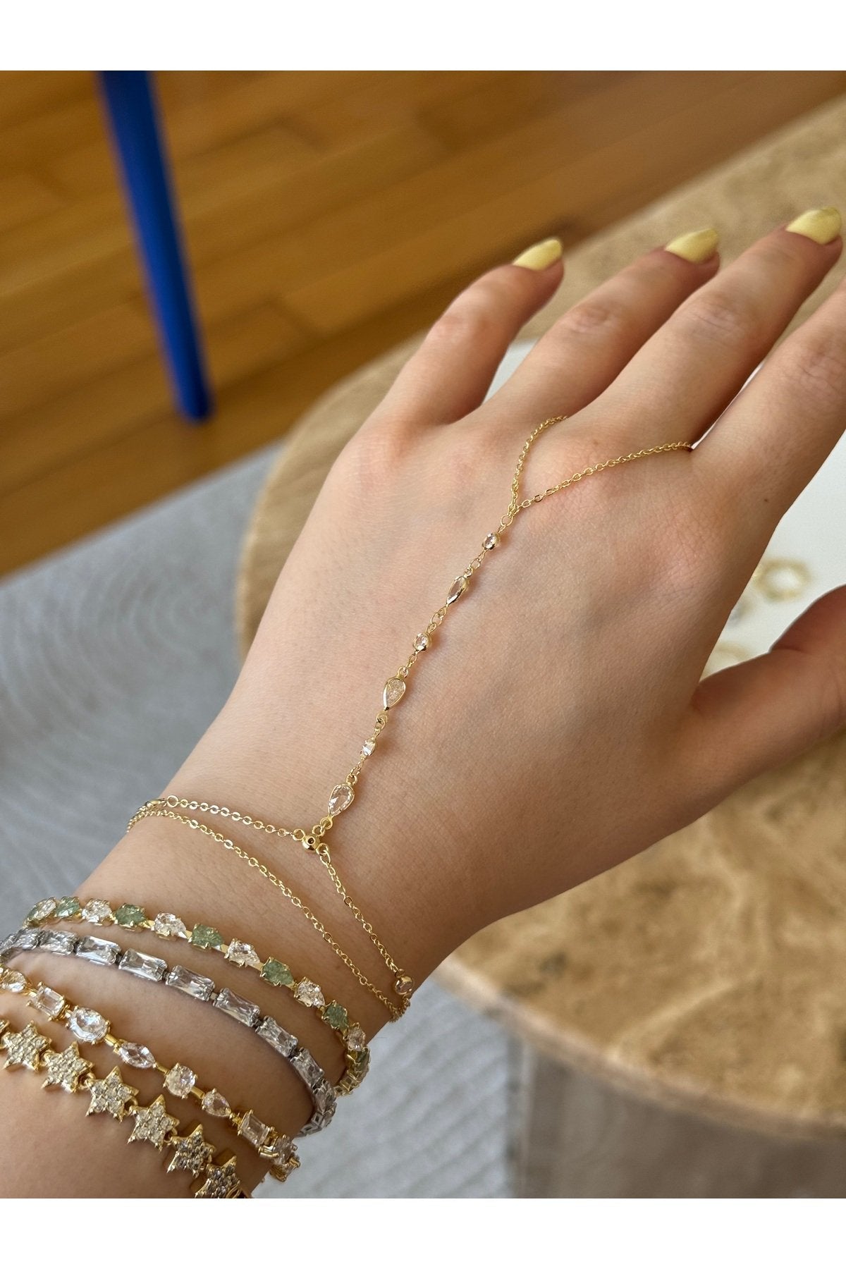 Gold-Colored Jeweled Hand Chain
