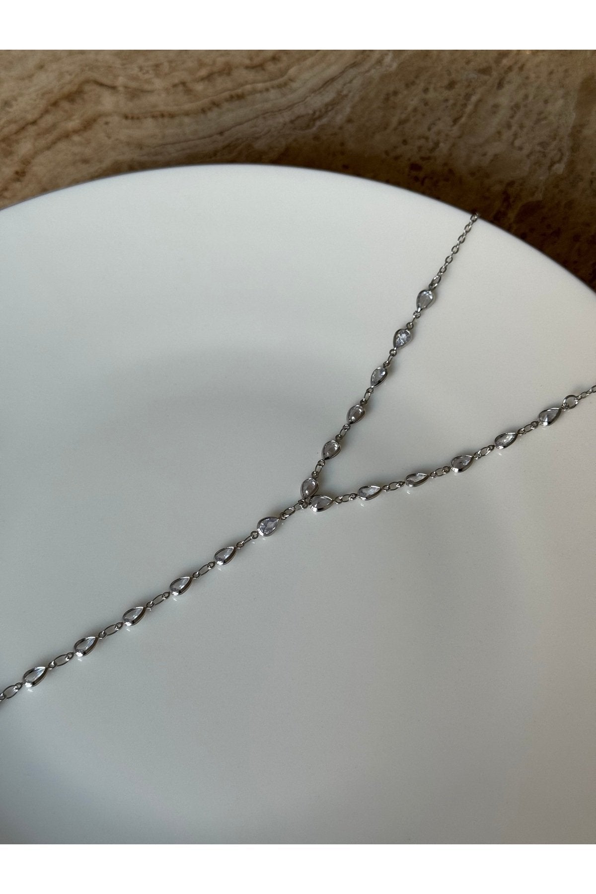 Silver Plated Stone Y-Necklace