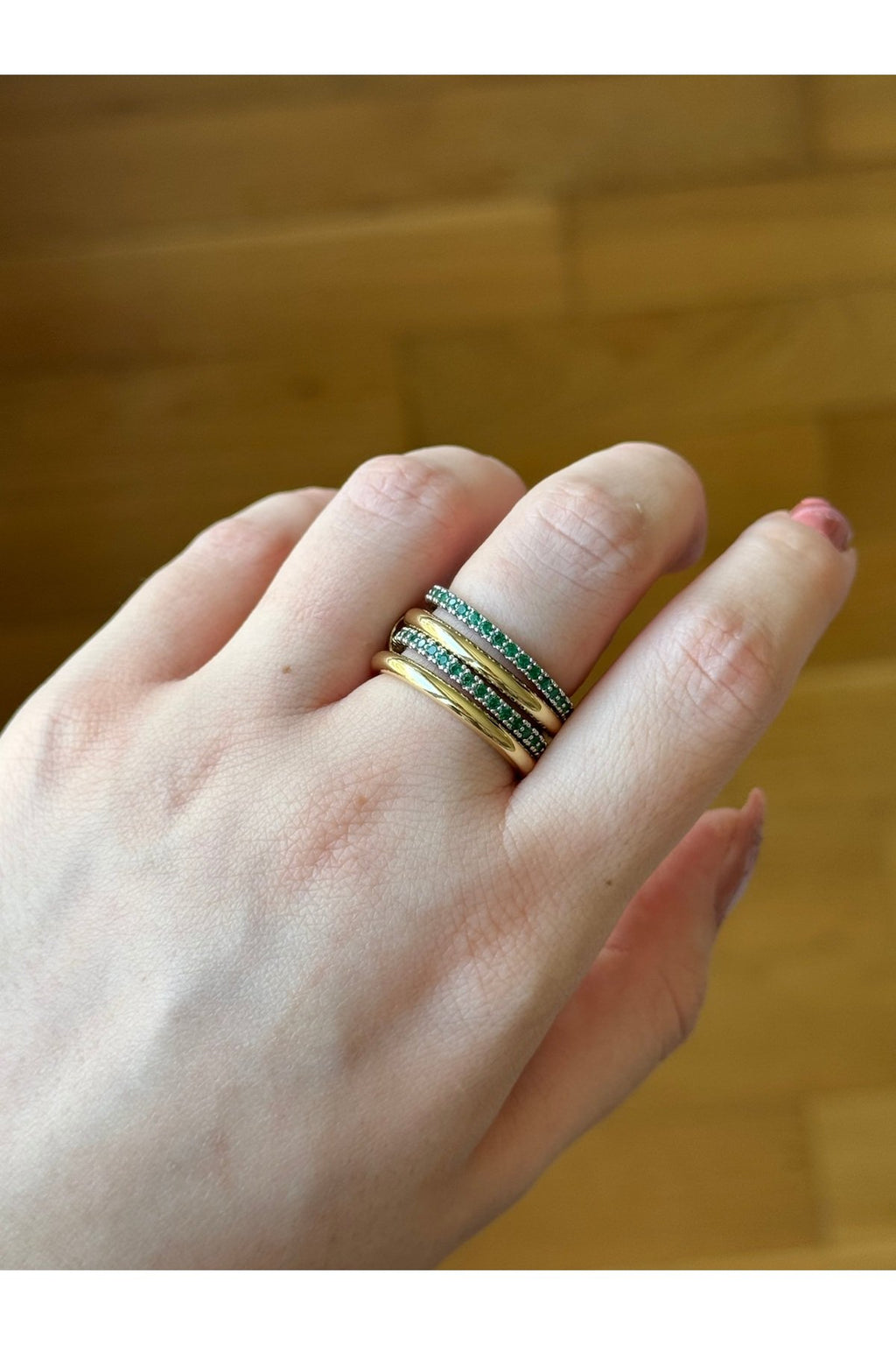 Gold Plated Multi-Ring with Green Zircon Stone