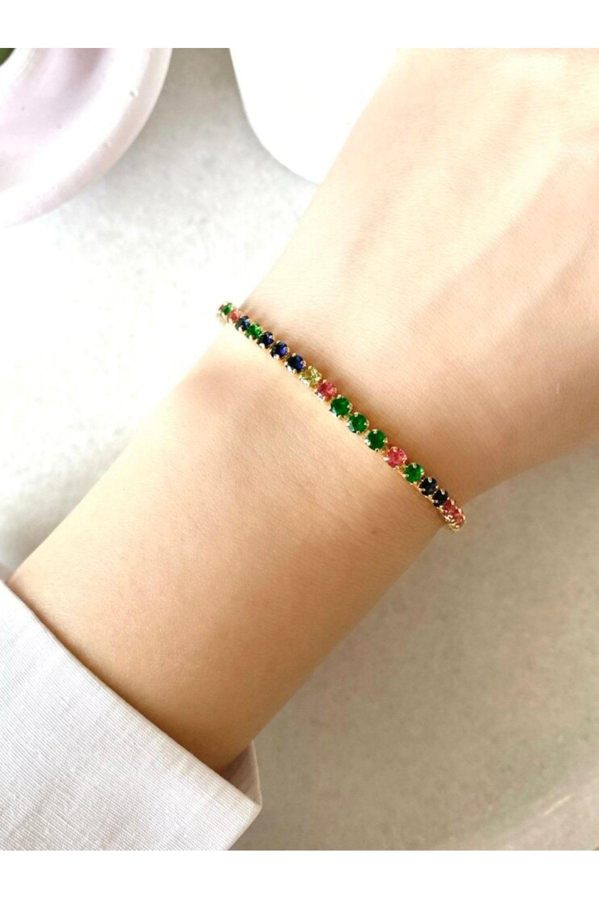 Gold Plated Colorful Zircon Stone Tennis Bracelet