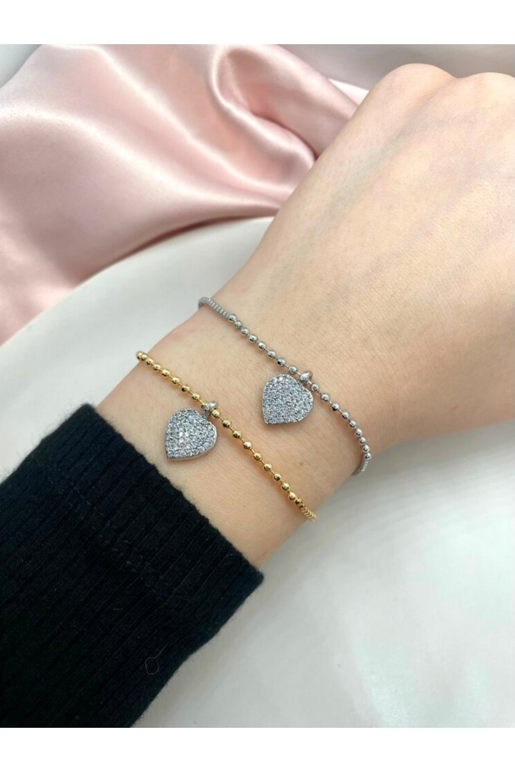 Altın ve Gümüş Kaplama Kalp Charm Asansör Bileklik