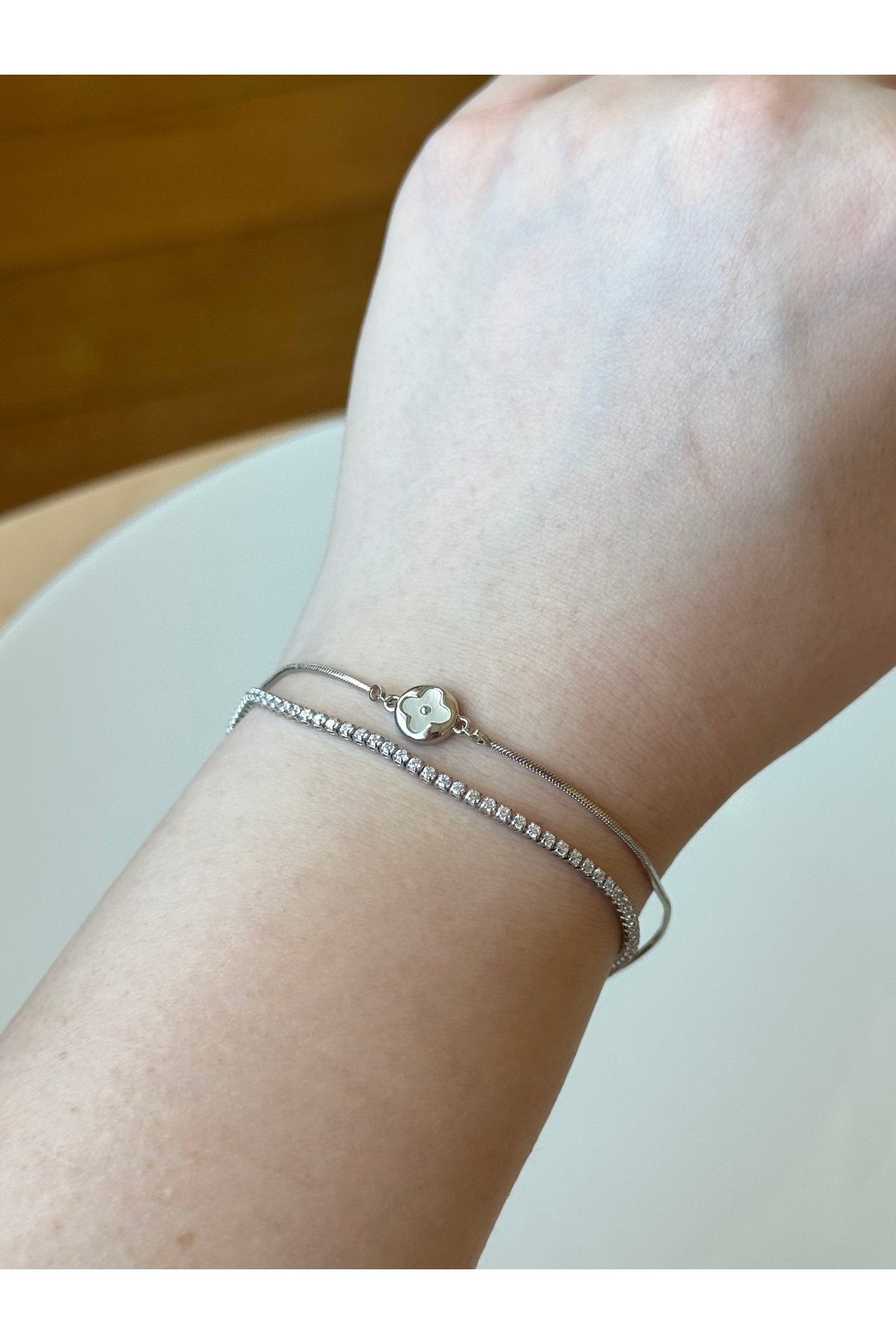 Silver Plated Zircon Stone Double Bracelet