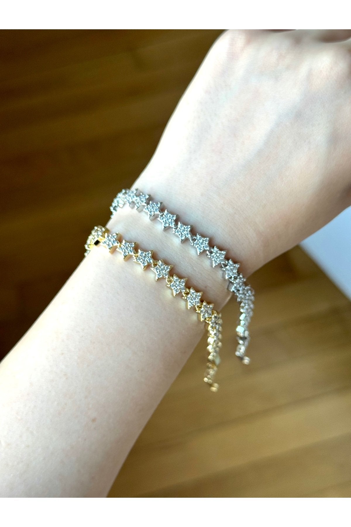 Gold and Silver Plated Stone Embellished Tennis Star Bracelet
