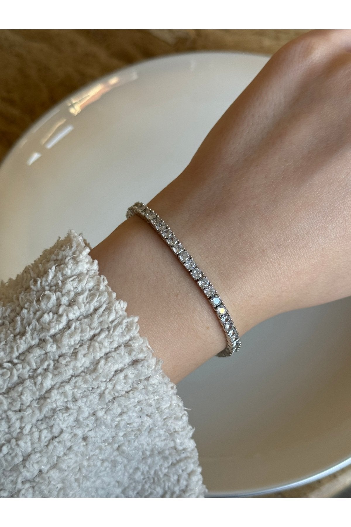 Silver Plated Zircon Stone Tennis Bracelet